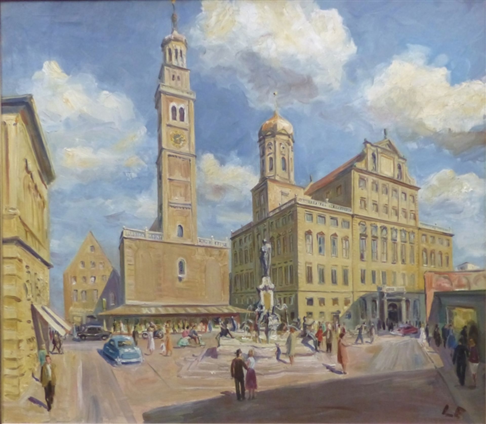 Lettl, Wolfgang 1919 - 2008 Augsburg, Öl auf Leinwand, Augsburger Rathausplatz mit Perlachturm und