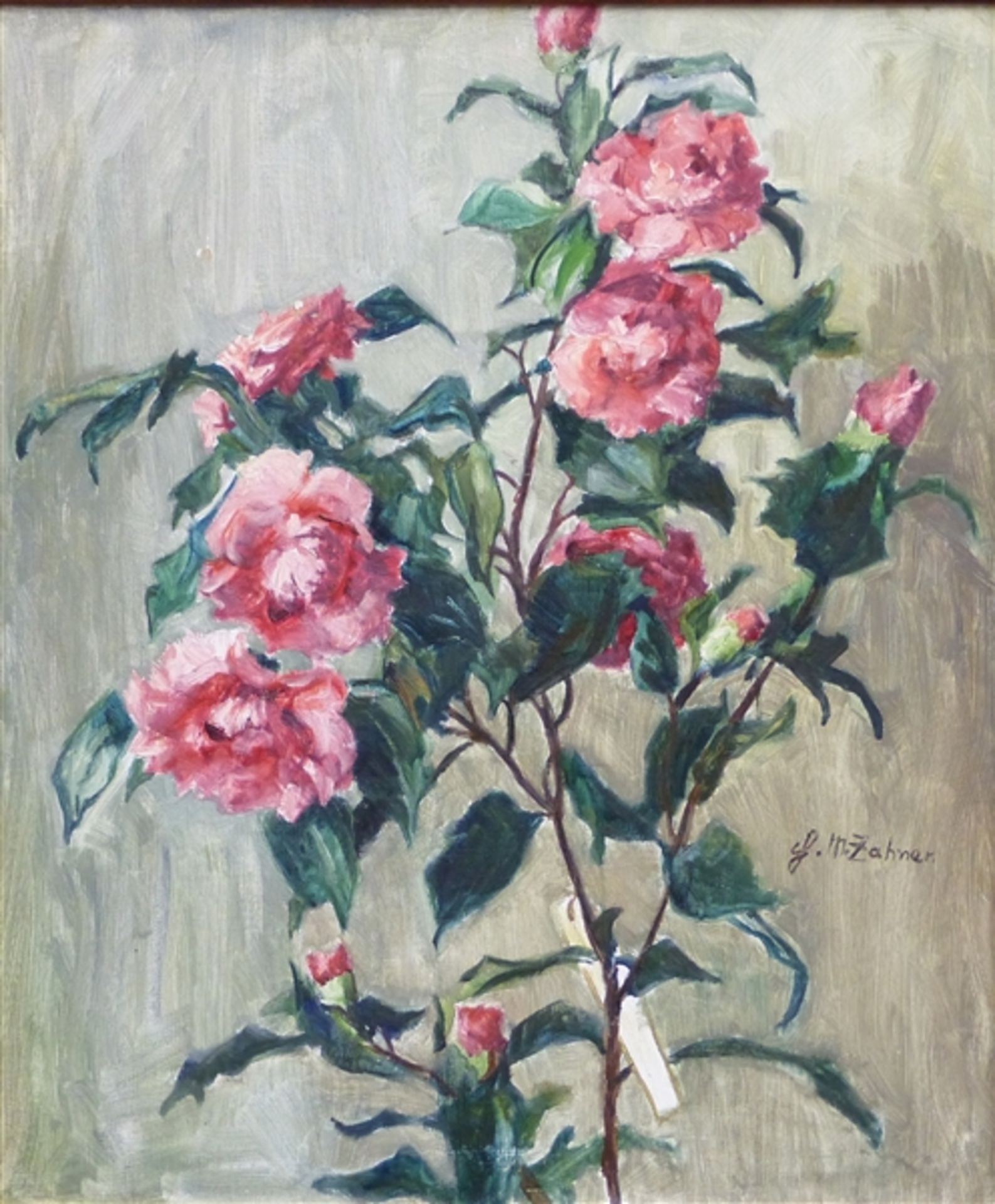 Zahner, Hermine 1912-1981 München, Öl auf Malerpappe, "Rosenast", rechts signiert, 60 x 50 cm, im