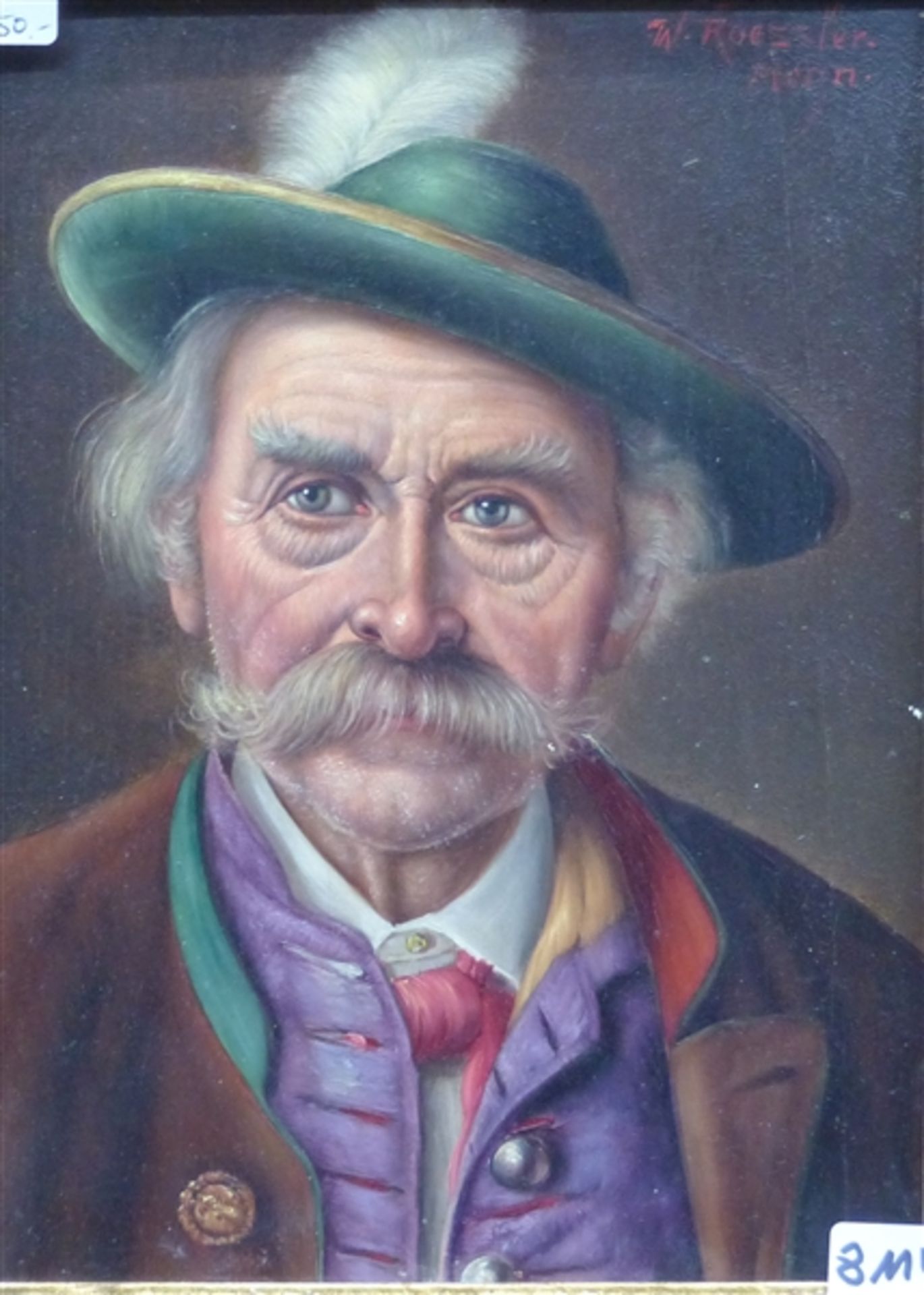 Roessler, Walter 1893 - 1960, Öl auf Holz, Mann in bayerischer Tracht, rechts oben signiert und