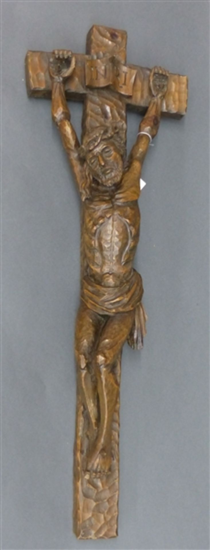 Holzskulptur, 20. Jh. natur, Christus am Kreuz, Oberammergau 1971, h 70 cm,