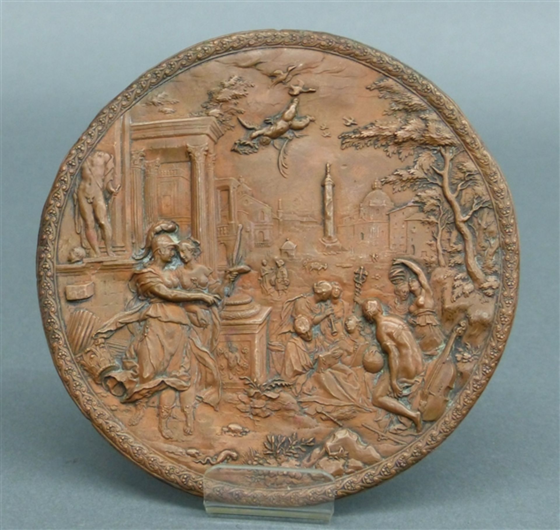 Kupferrelief 18./19. Jh., nach einem Kupferstich von Sedeler (um 1570-1629), "Minerva führt die