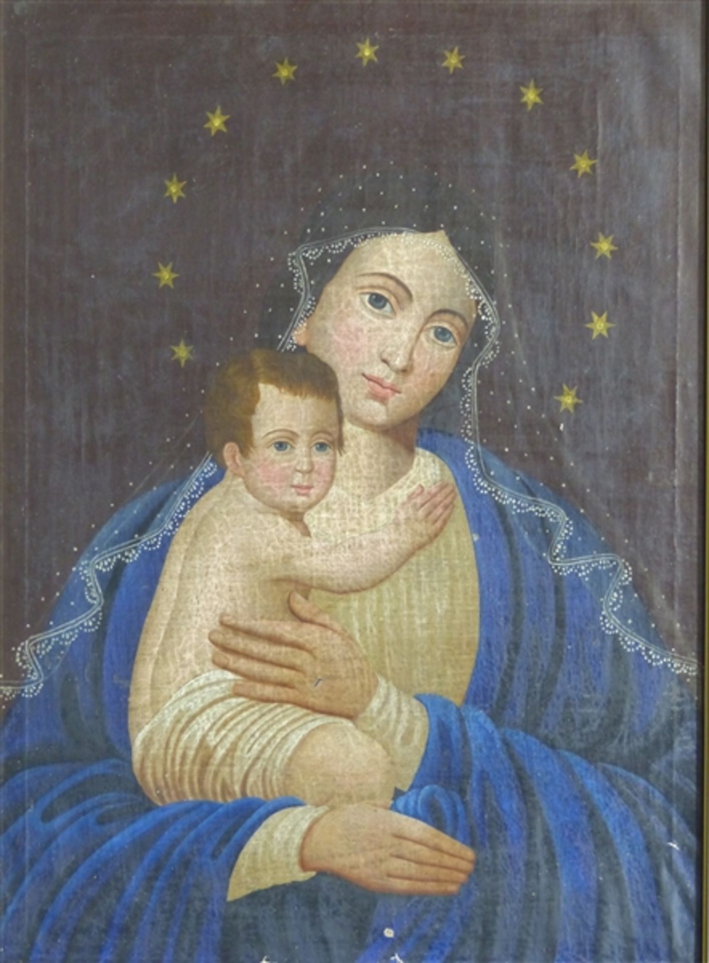 Süddeutsch, Mitte 19. Jh. Öl auf Leinen, doubliert, Madonna mit Jesuskind im Strahlenkranz,