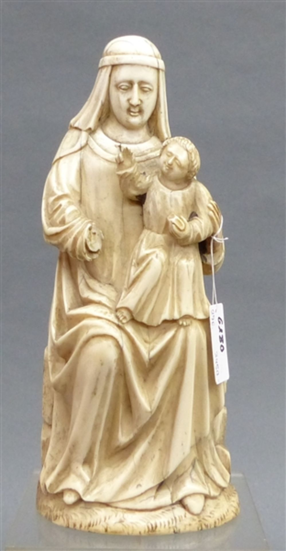 Skulptur 15./16. Jh., Elfenbein, Madonna mit Jesuskind, eine Madonnenhand fehlt, unrestaurierter