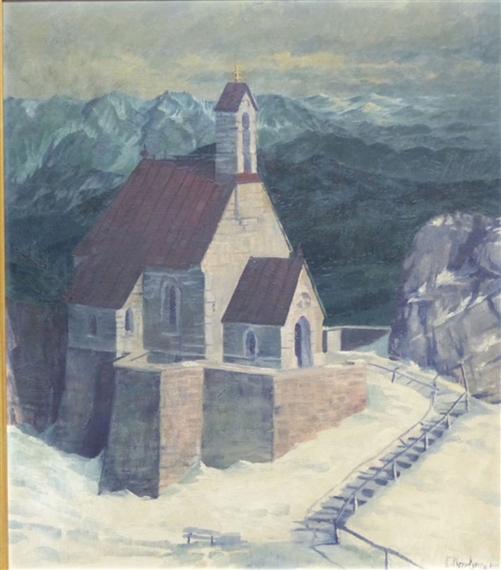 Kortmann, Johan 1858 Petersburg - 1923 Rääkkylä, Öl auf Malerpappe, Kirche in winterlicher