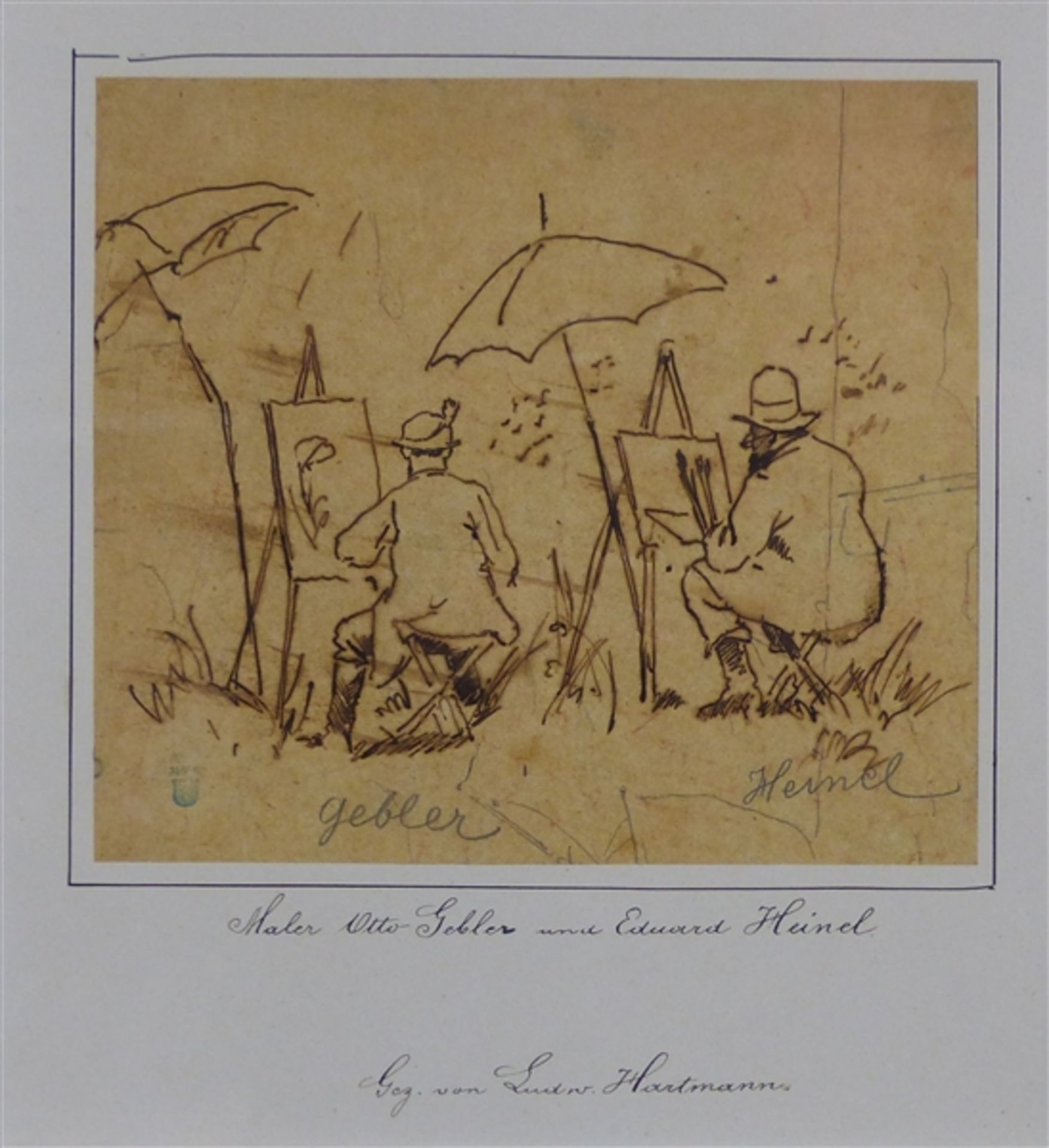 Hartmann, Ludwig 1835 - 1902, Tusche auf Papier, Darstellung der Maler Otto Gebler und Eduard