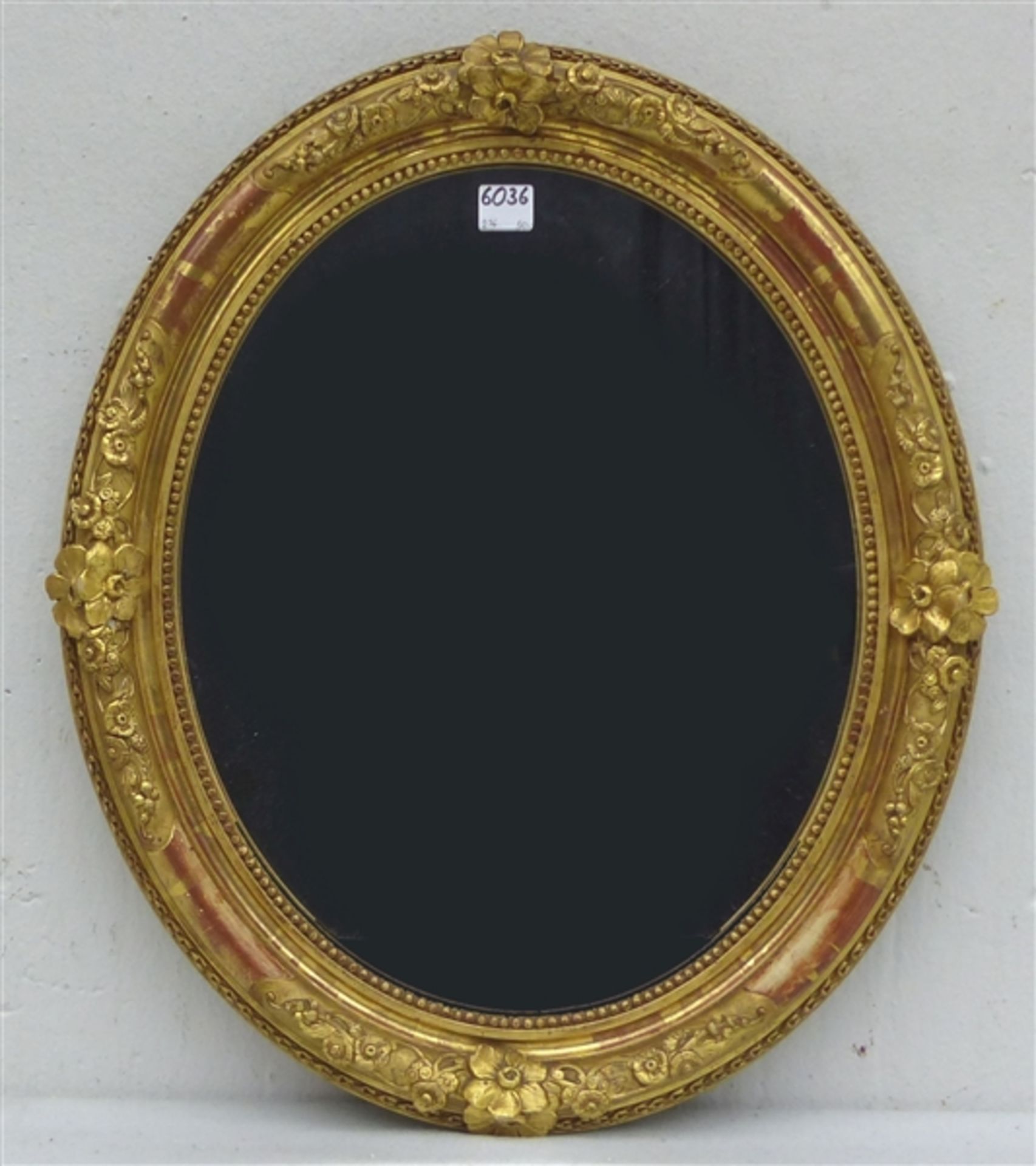 Spiegel, 20. Jh. Stuckrahmen, oval, Holz, vergoldet, 47 x 40 cm,