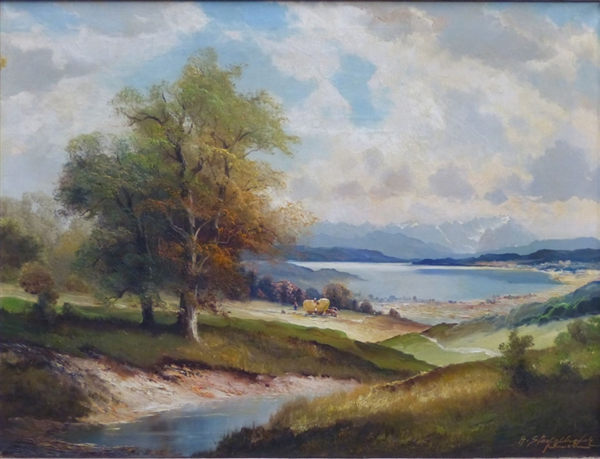 Stadelhofer, Hans 1876 Süddeutschland, Öl auf Leinwand, Landschaft am Ammersee, rechts unten