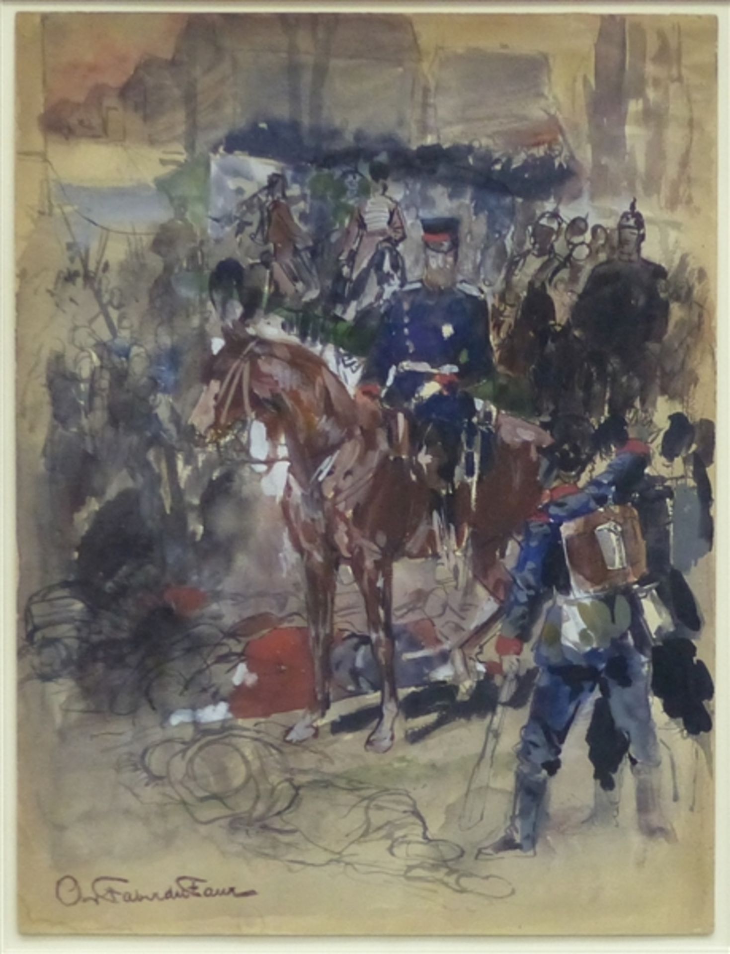 Faber du Four, Otto von 1828 Ludwigsburg - 1901 München, Aquarell auf Papier, Kriegsszene aus den