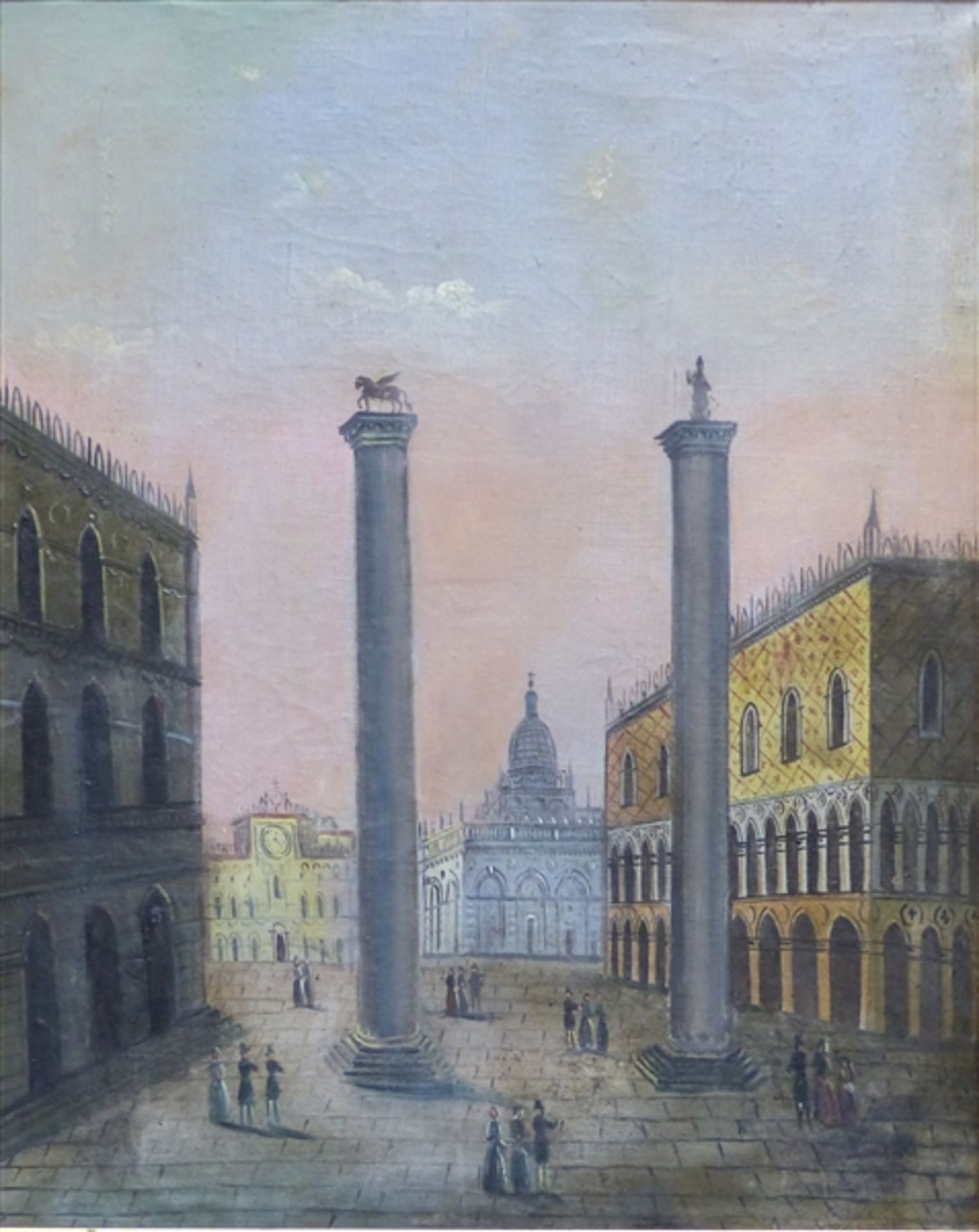 Italien, 19. Jh. Öl auf Leinen, Markusplatz in Venedig, links unten unleserlich signiert, 61 x 49