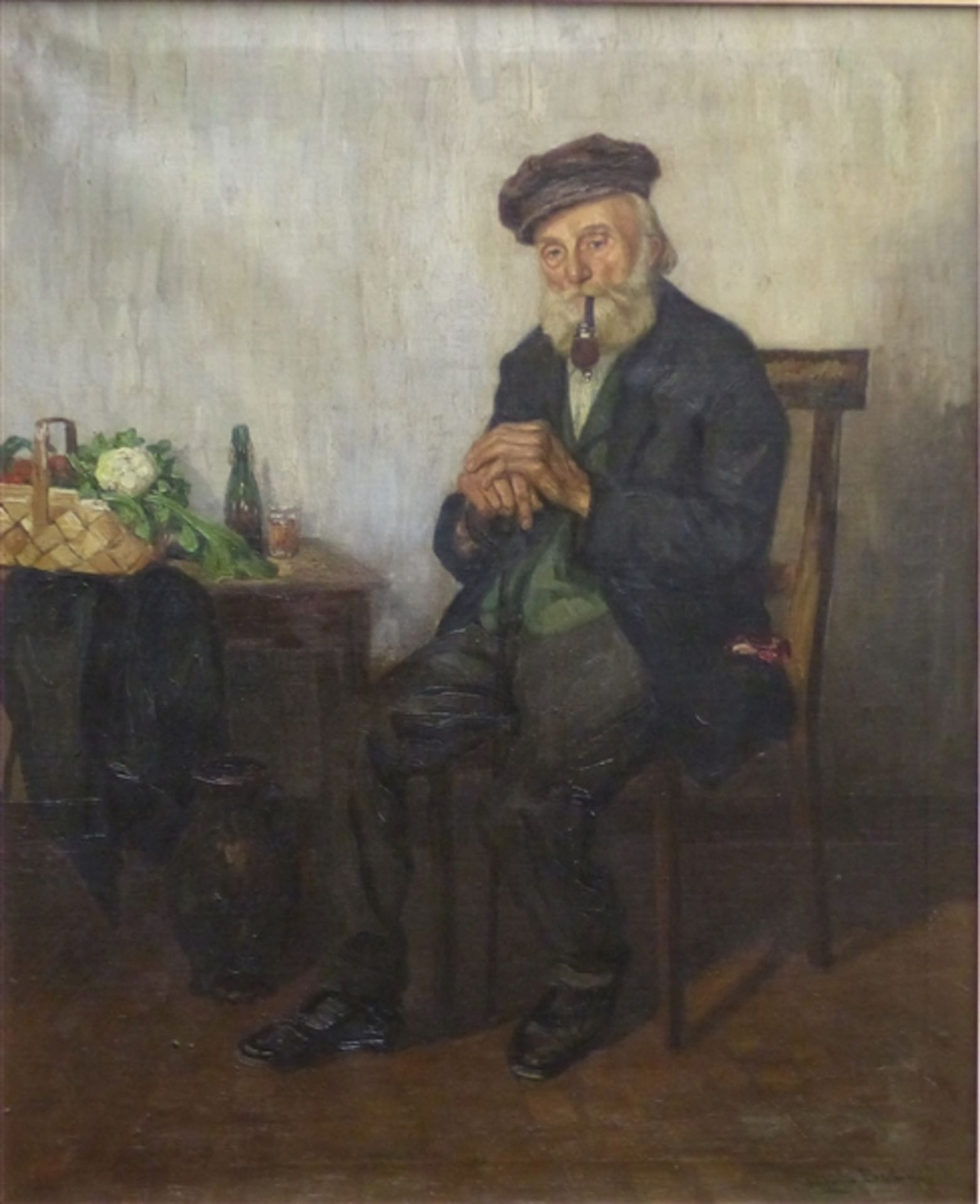Bull, H. 20. Jh., Öl auf Leinen, Porträt eines Pfeife rauchenden Herren in der Stube, rechts unten