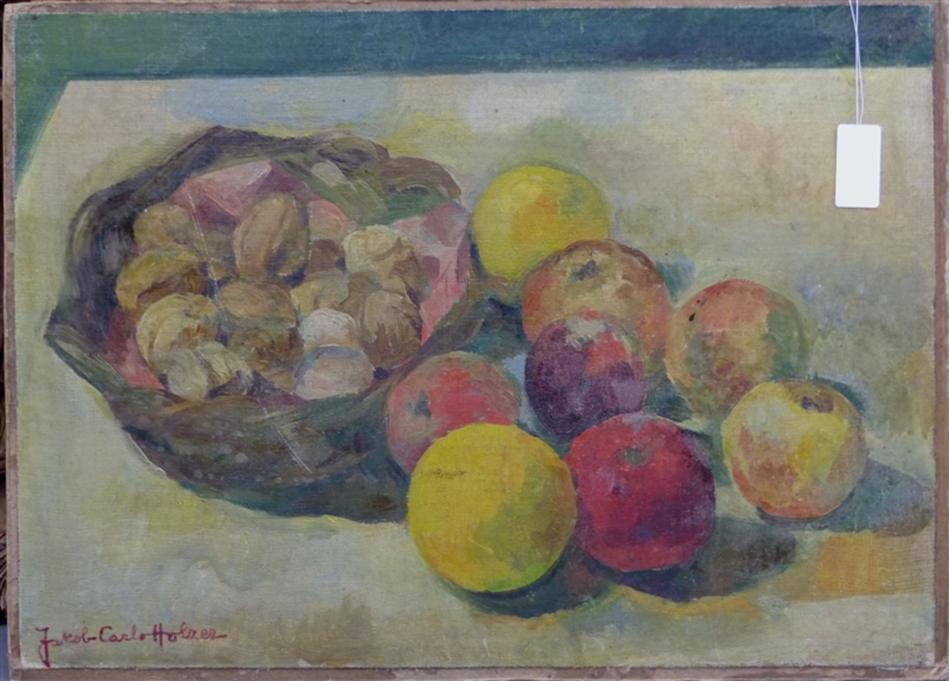 Holzer, Jakob Carlo Öl auf Leinen, aufgezogen, Stillleben: Äpfel und Nüsse, links unten signiert, 25