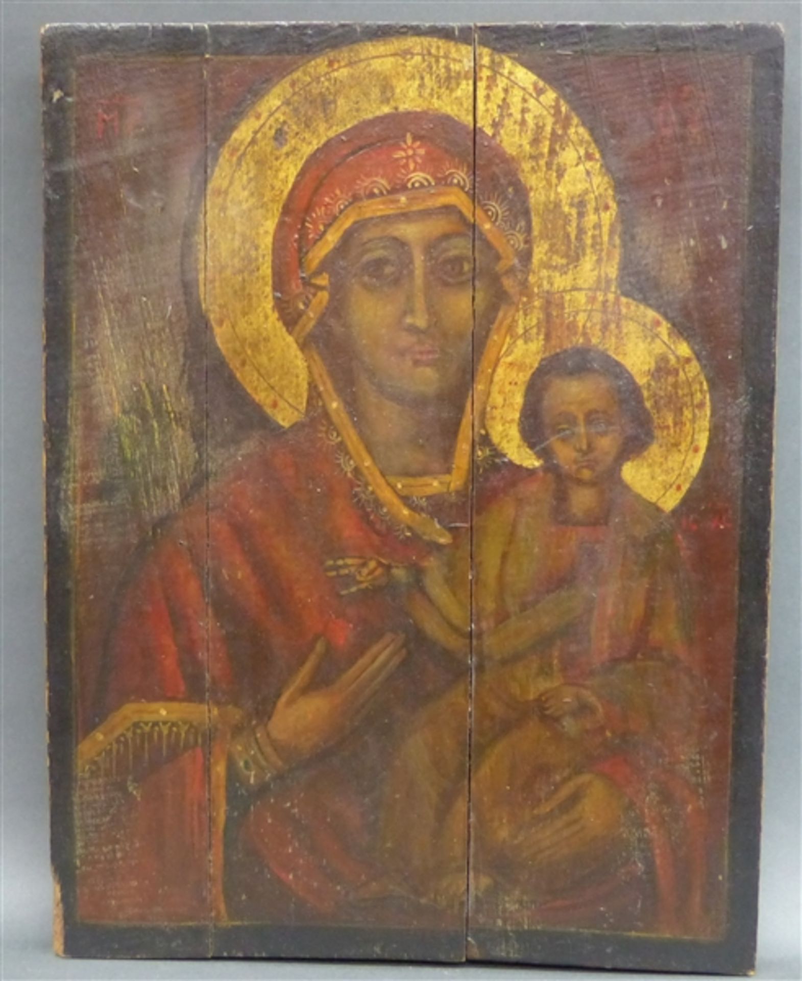 Ikone Russland, 19. Jh., Madonna mit dem Jesusknaben, 42 x 32 cm, beschädigt,