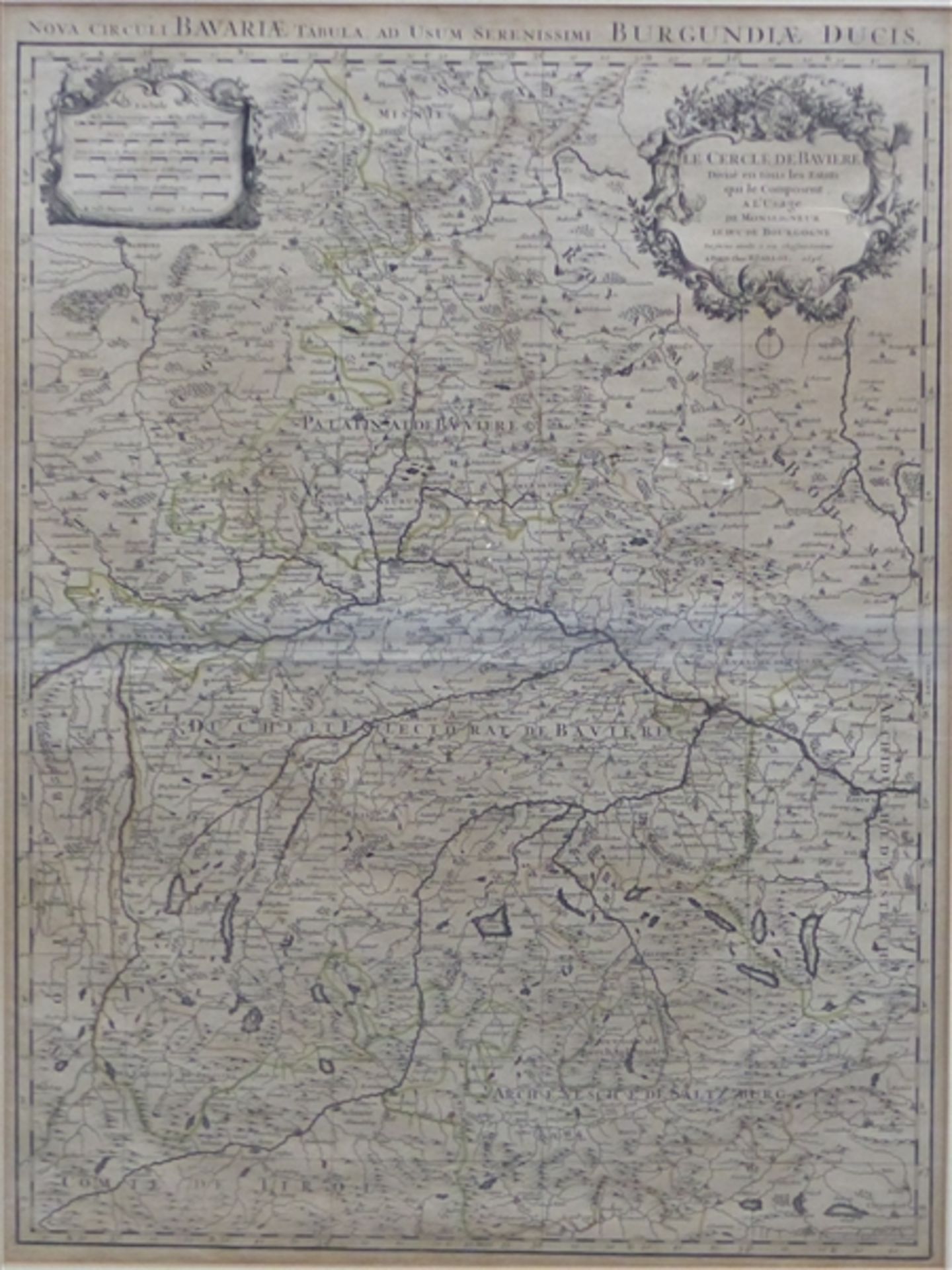 Kupferstich, um 1700 Kartenansicht von Bayern, Österreich, etc., H. Jaillot, Paris 1696, 63 x 47 cm,