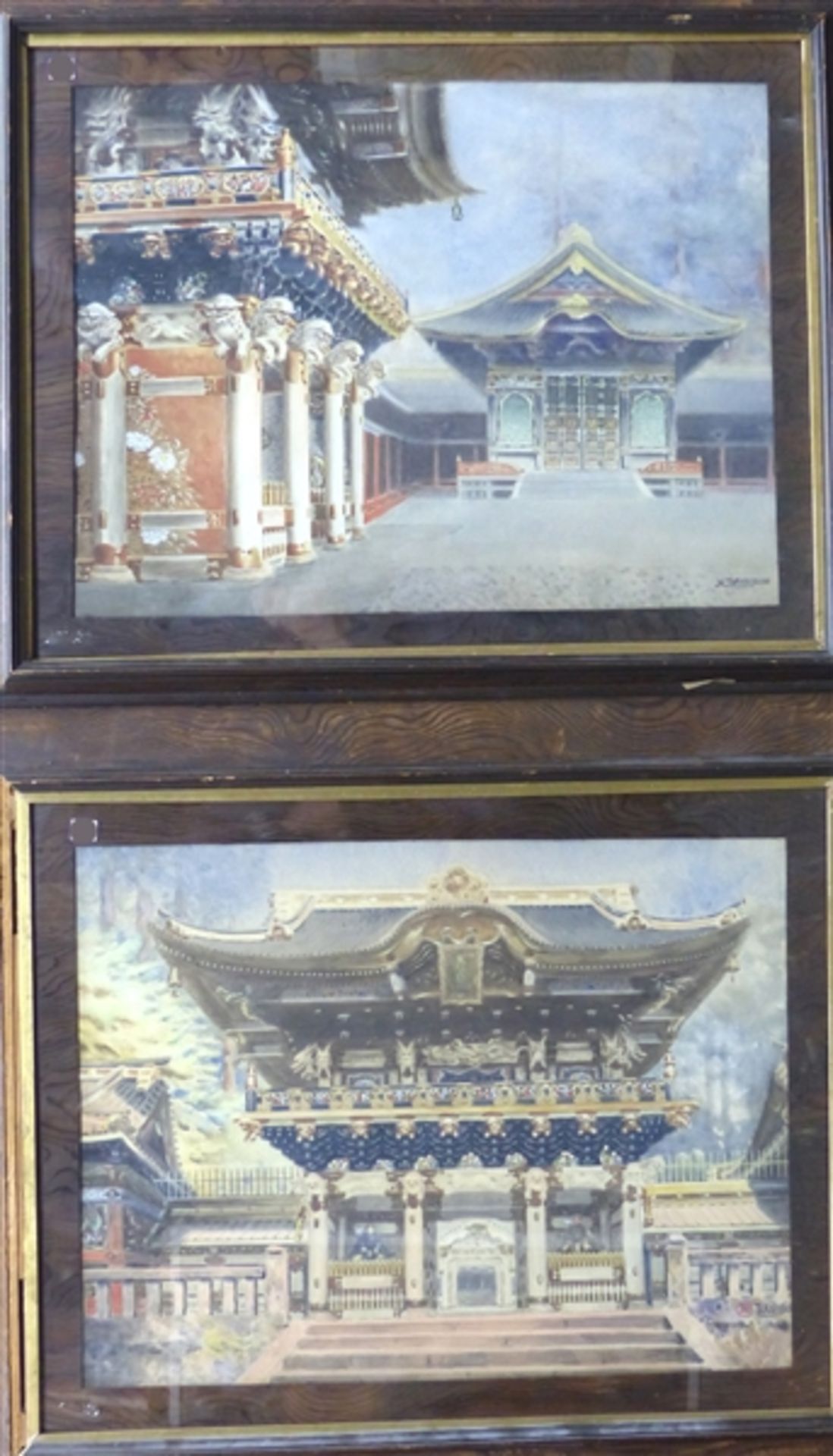 Takabayoshi, M. Paar Aquarelle auf Papier, Darstellung japanischer Palastbauten, je rechts unten