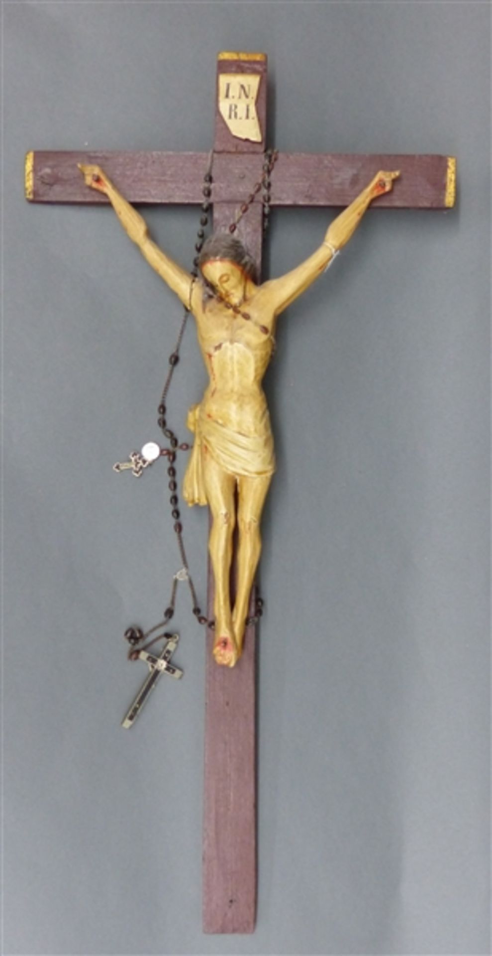 Kruzifix Holz, 19. Jh., gefasst, Korpushöhe 43 cm, Gesamthöhe 81 cm,