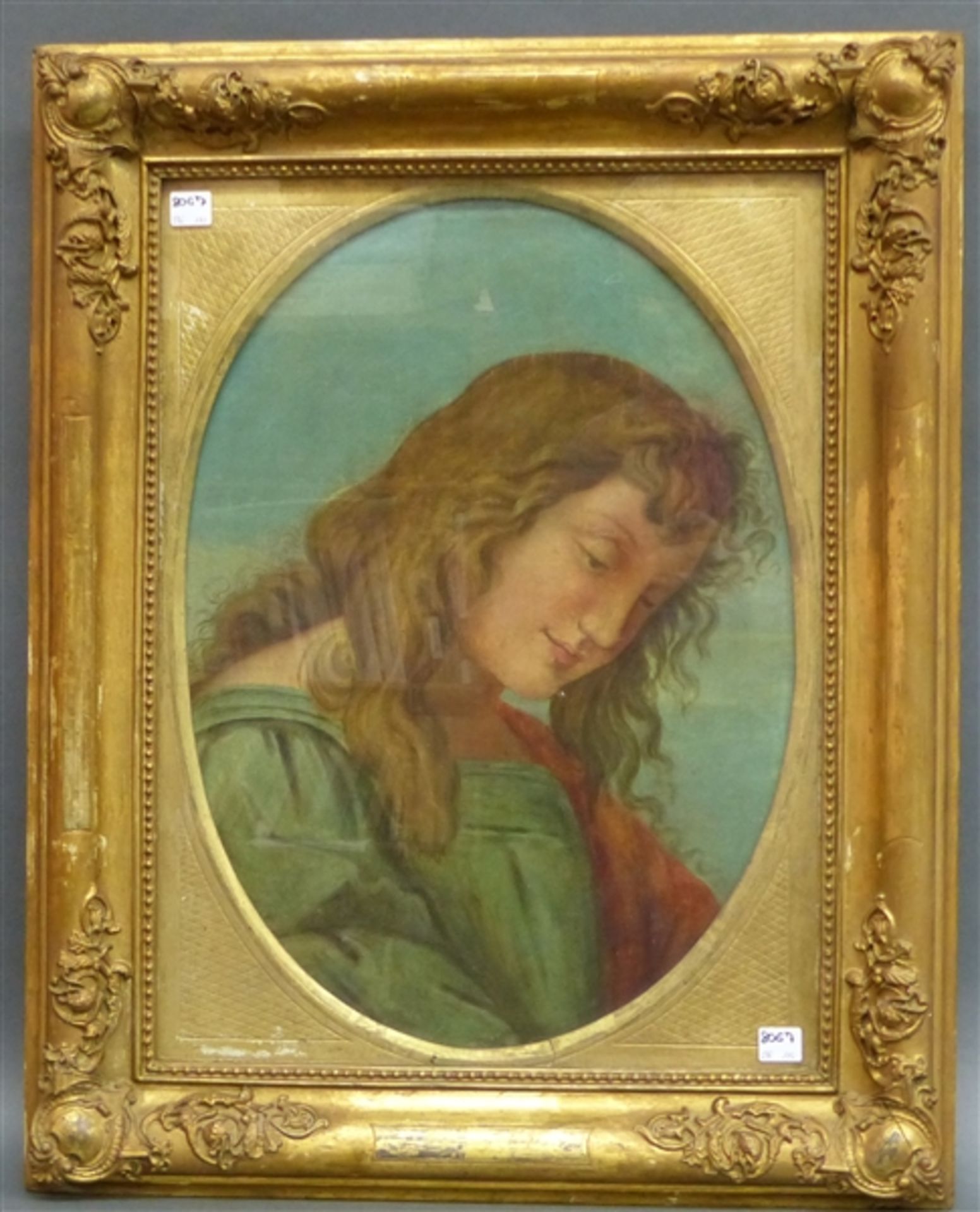 Heiligenmaler, 18. Jh. Öl auf Leinwand, Porträt eines herabschauenden Engels, ovaler Bildausschnitt,