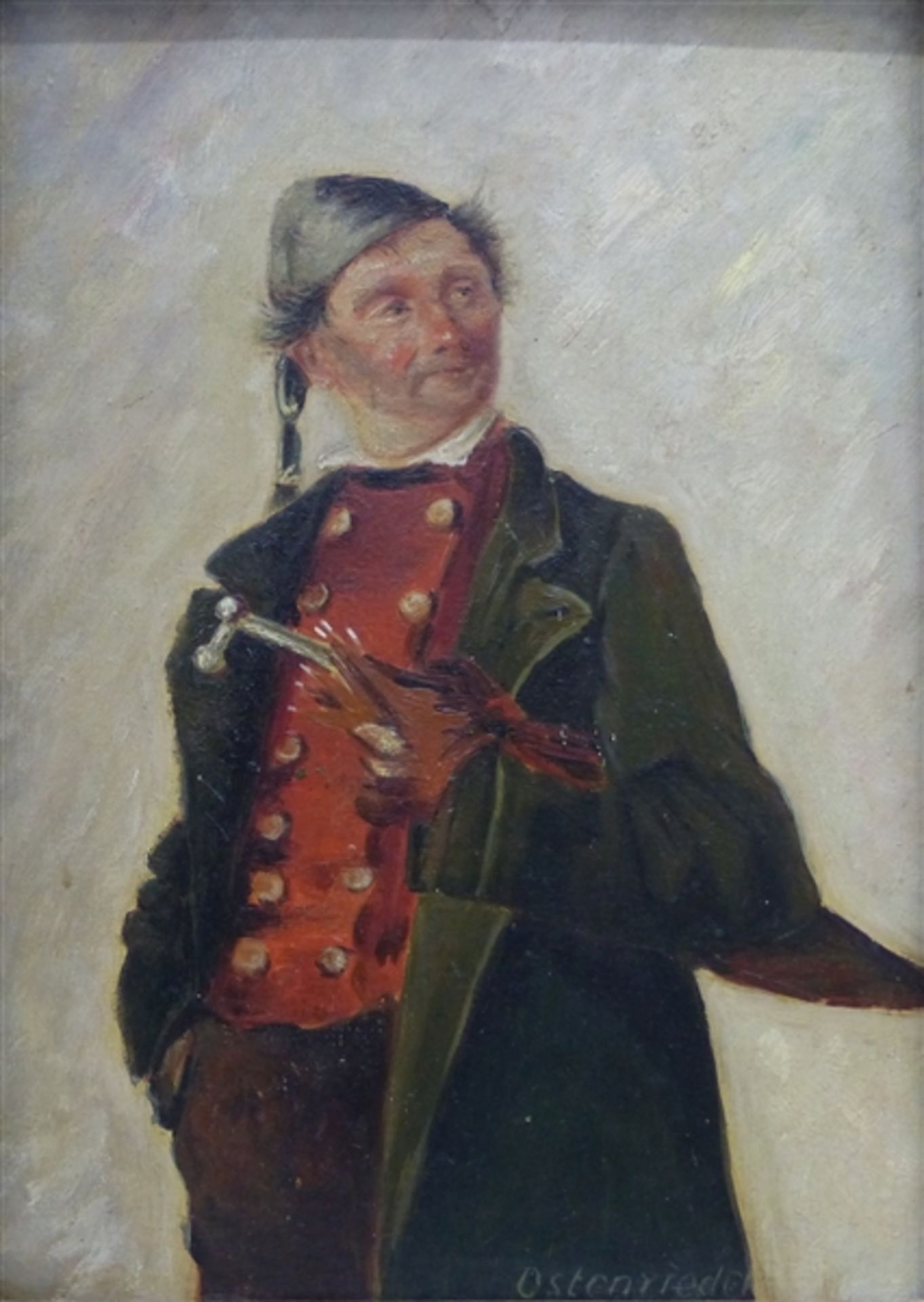 Ostenrieder, Franz Süddeutschland, 19./20. Jh., Öl auf Malerpappe, Darstellung eines Rieser