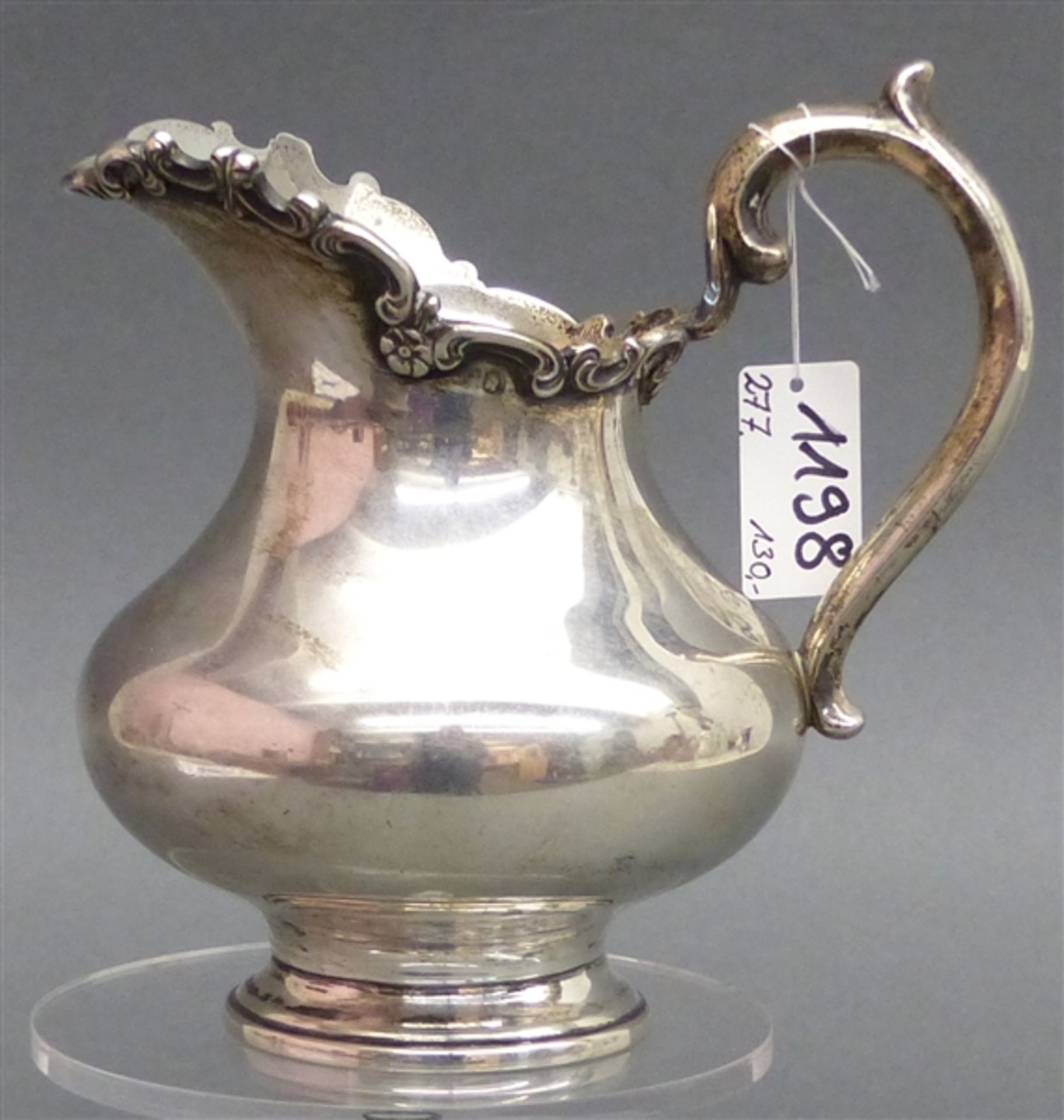 Milchkännchen Silber, Frankreich um 1880, punziert, barocke Form, h 12 cm, 212g,
