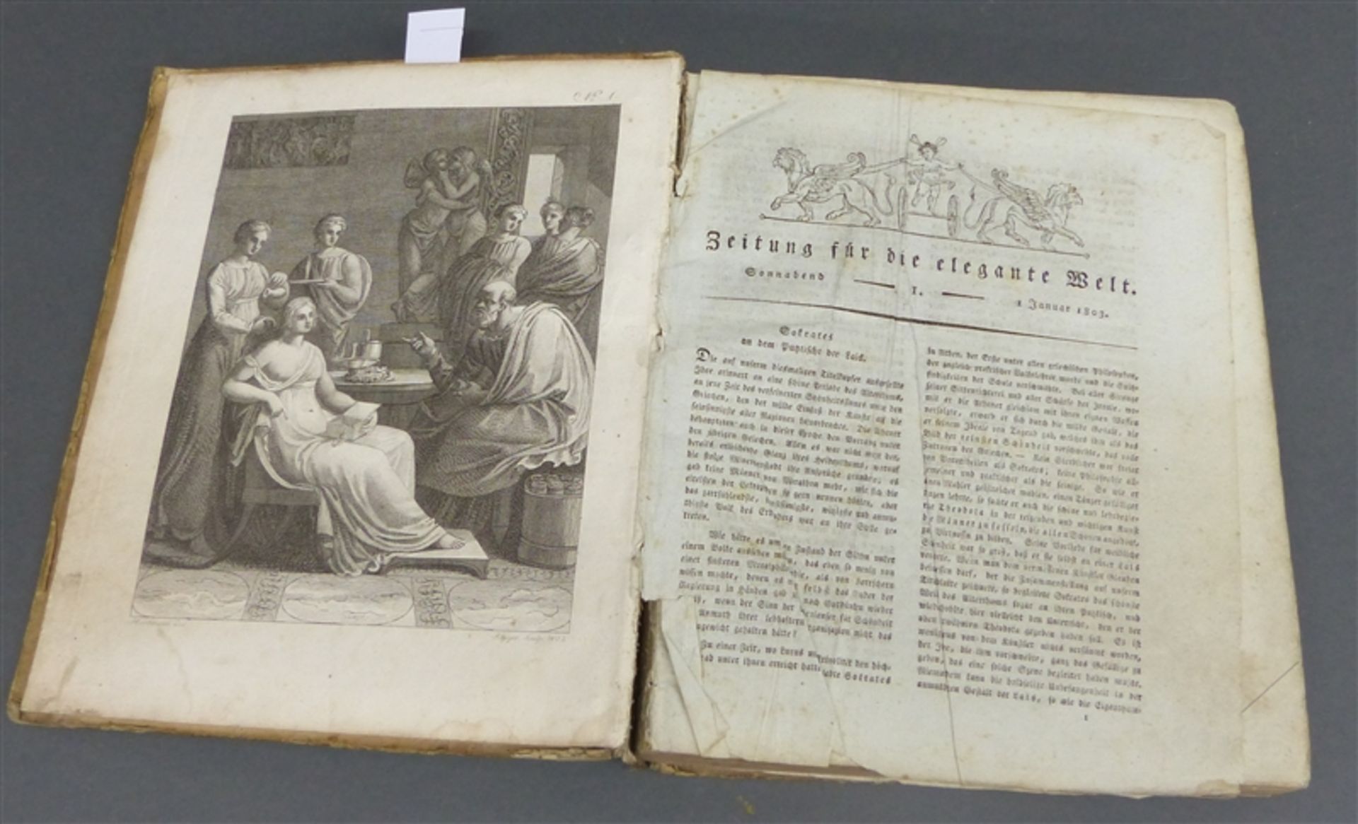 Buch Zeitung für die elegante Welt, Leipzig 1803, mit teilweise colorierten Stichen, stockfleckig,