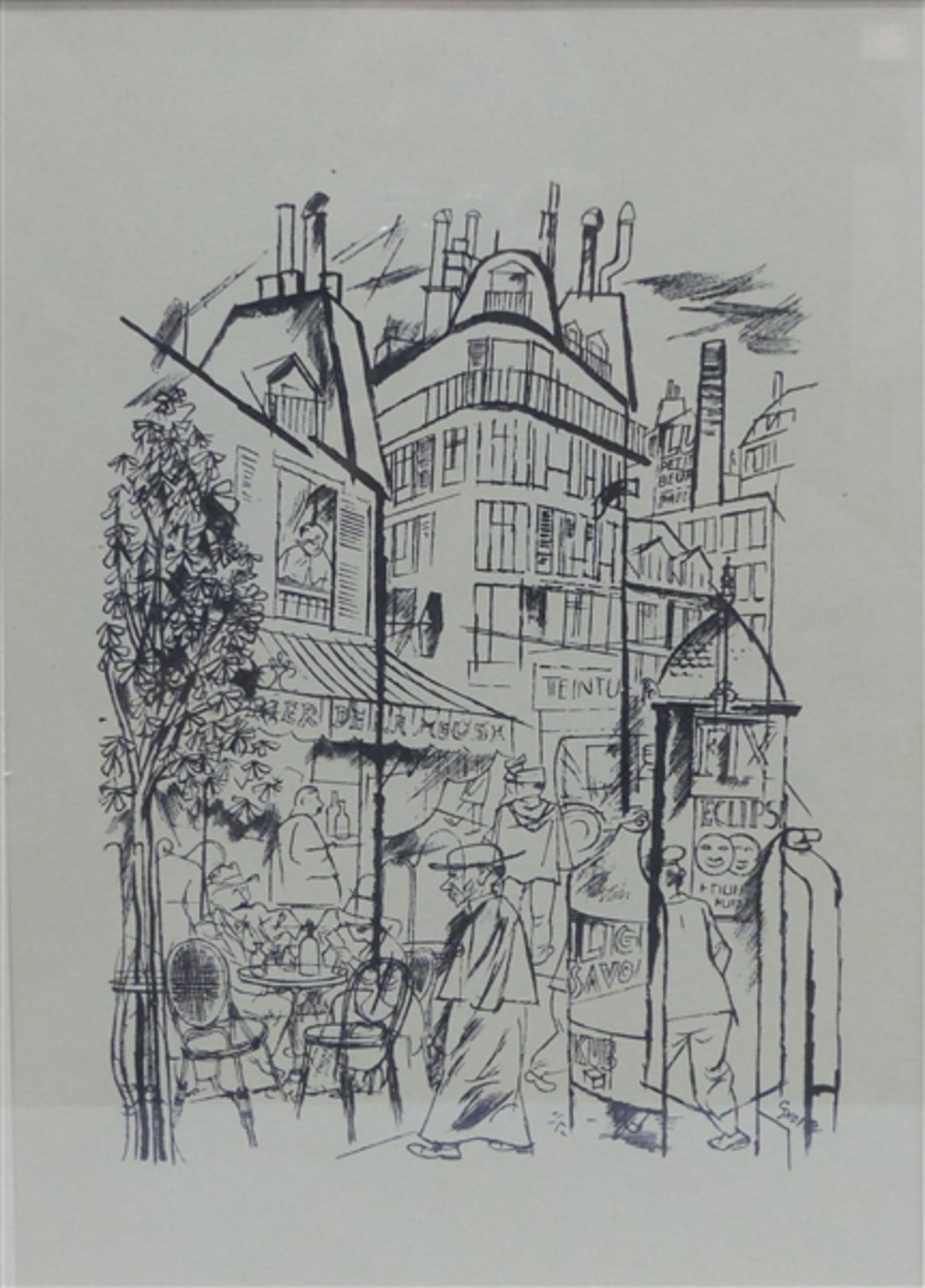 Lithographie, 20. Jh. Unterwegs in New York, von George Grosz, 34,5x24,5 cm, im Rahmen,