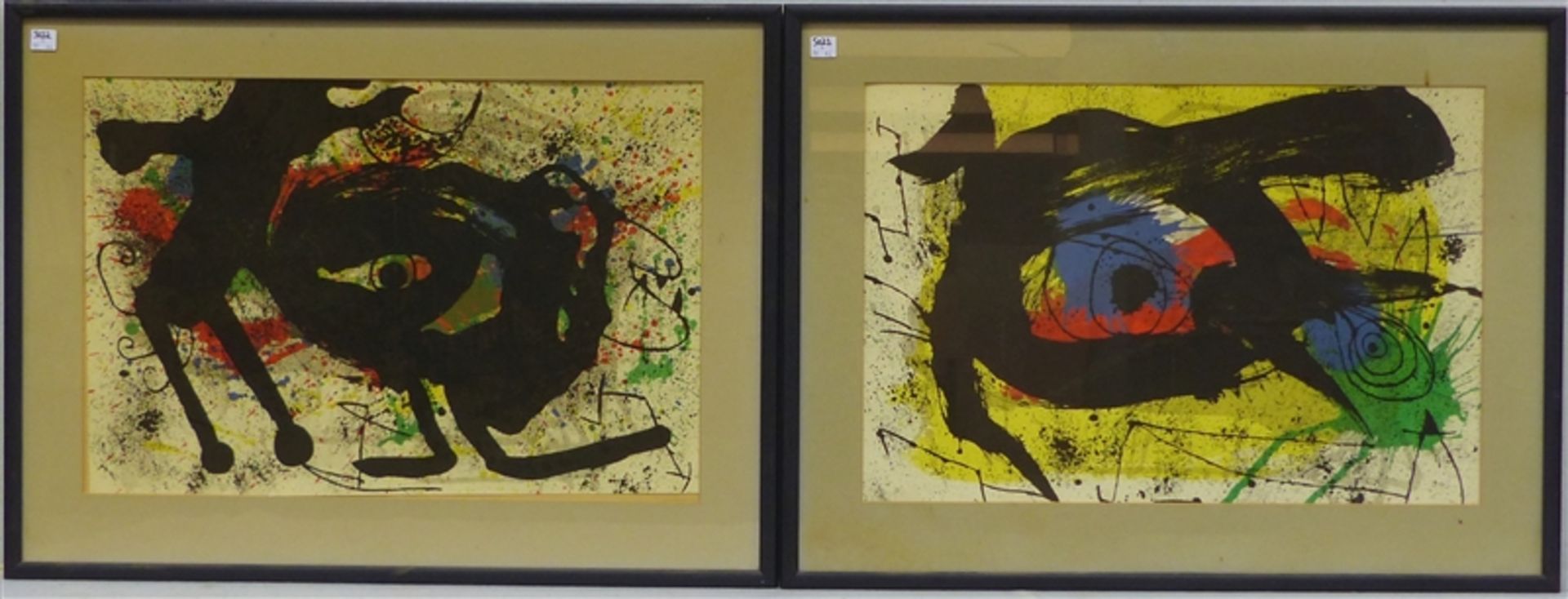 Paar Farbdrucke Motive von Joan Miro, je 37x56 cm,