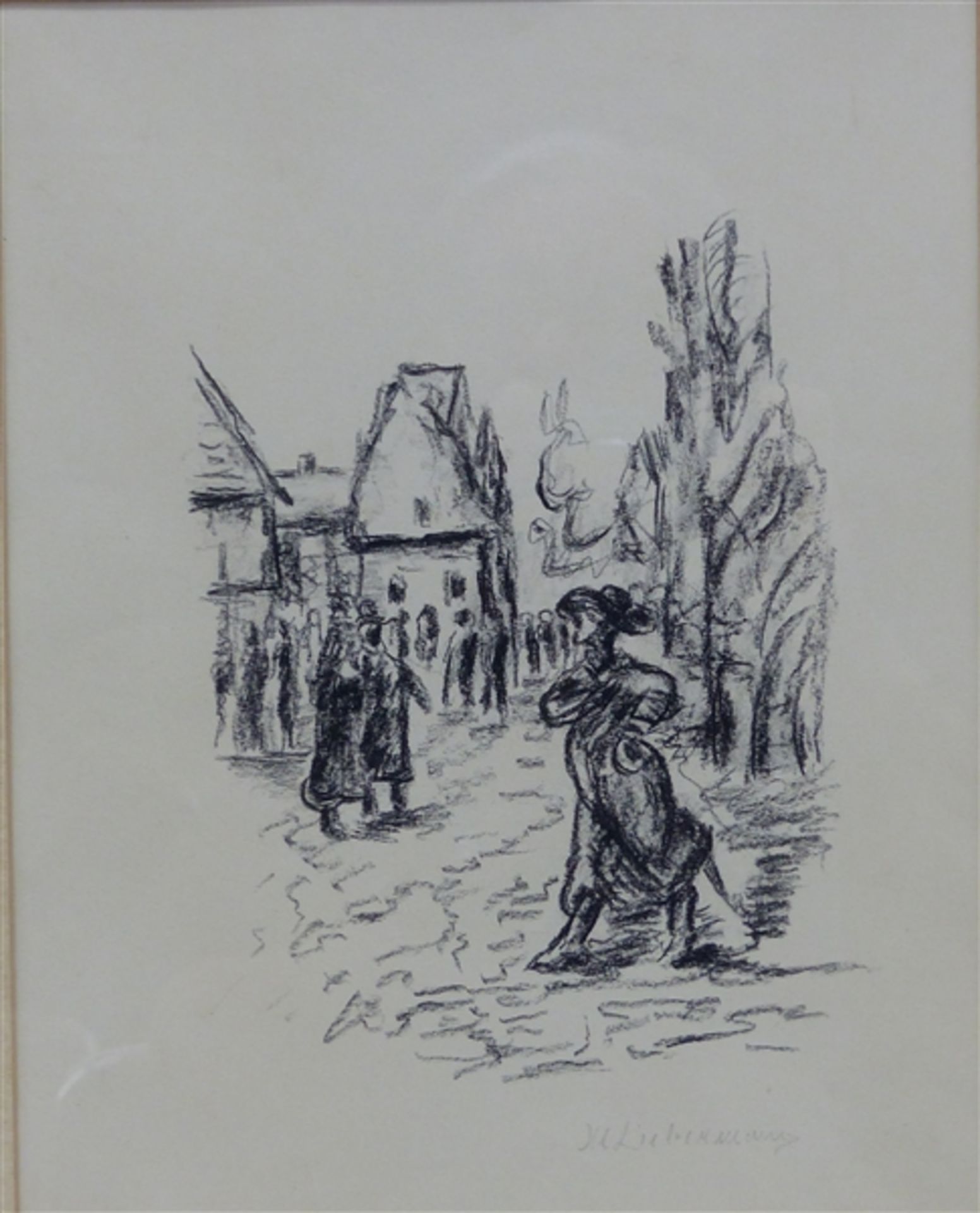 Lithographie, um 1900 Der Rabbi von Bacharach, von Max Liebermann, 30x24 cm, im Rahmen,