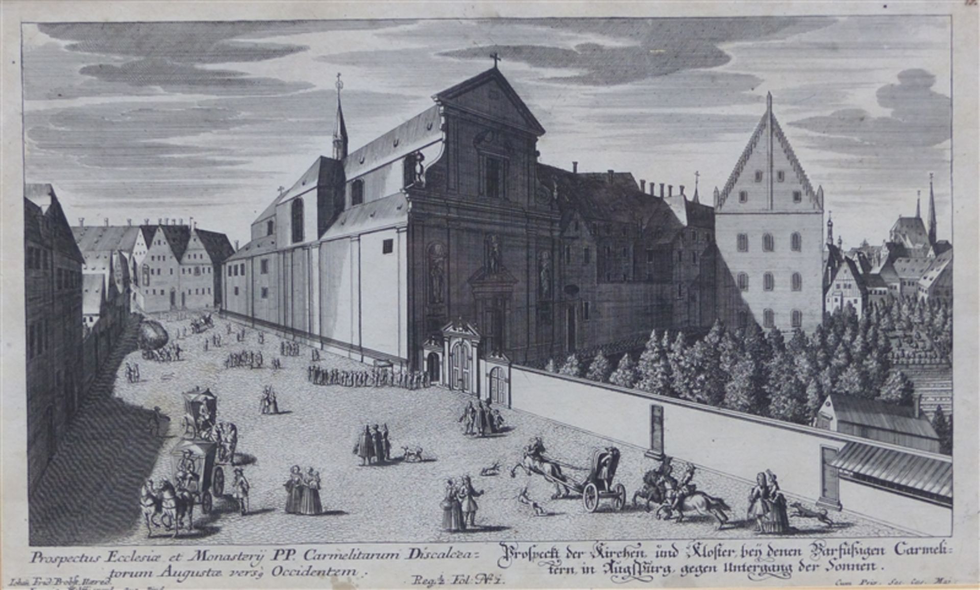 Kupferstich, 18. Jh. Prospect der Kirchen und Kloster bey denen Barfüßigen Carmelitern in