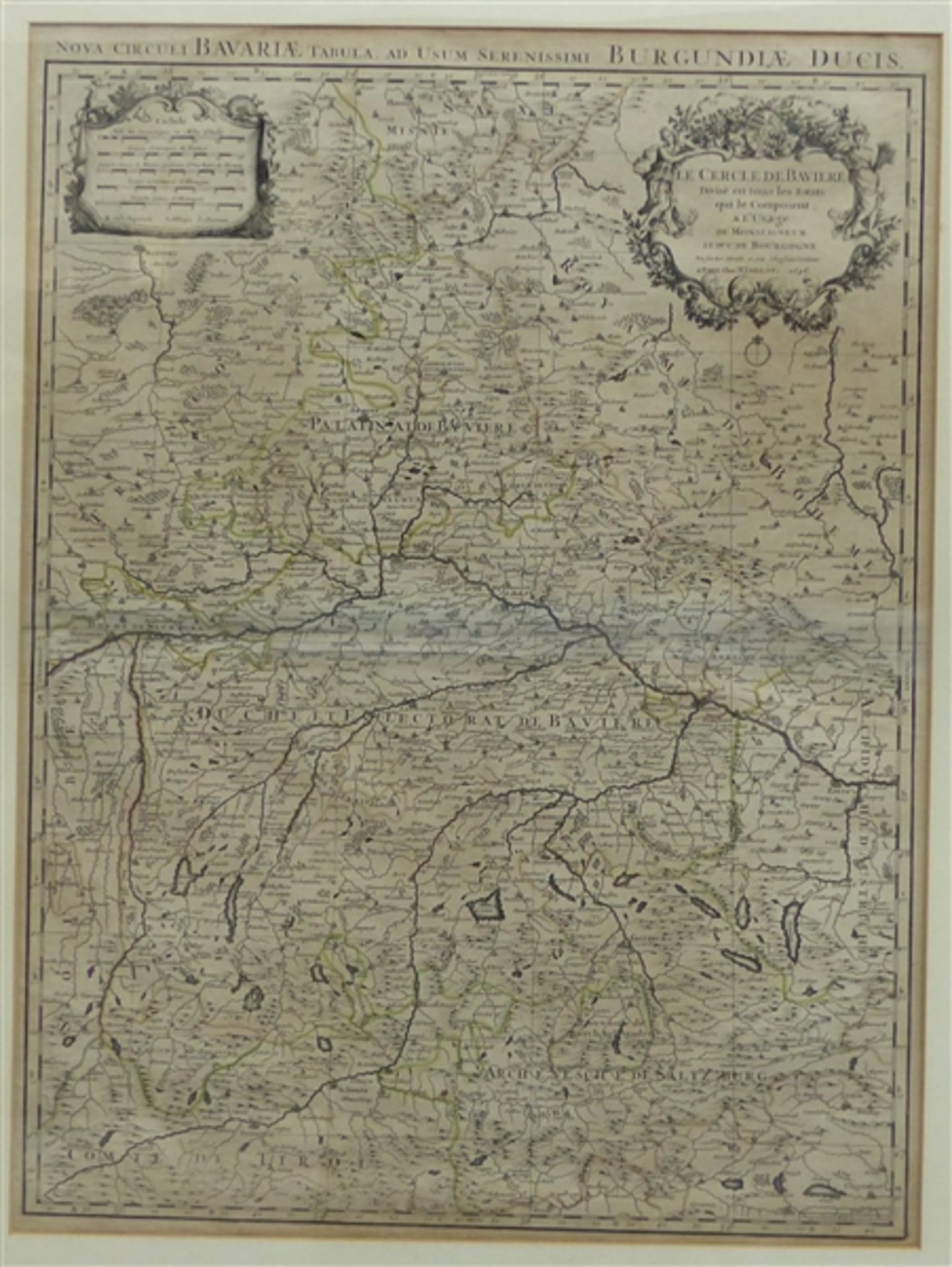 Kupferstich, um 1700 Kartenansicht von Bayern, Österreich, etc., H. Jaillot, Paris 1696, 63x47 cm,