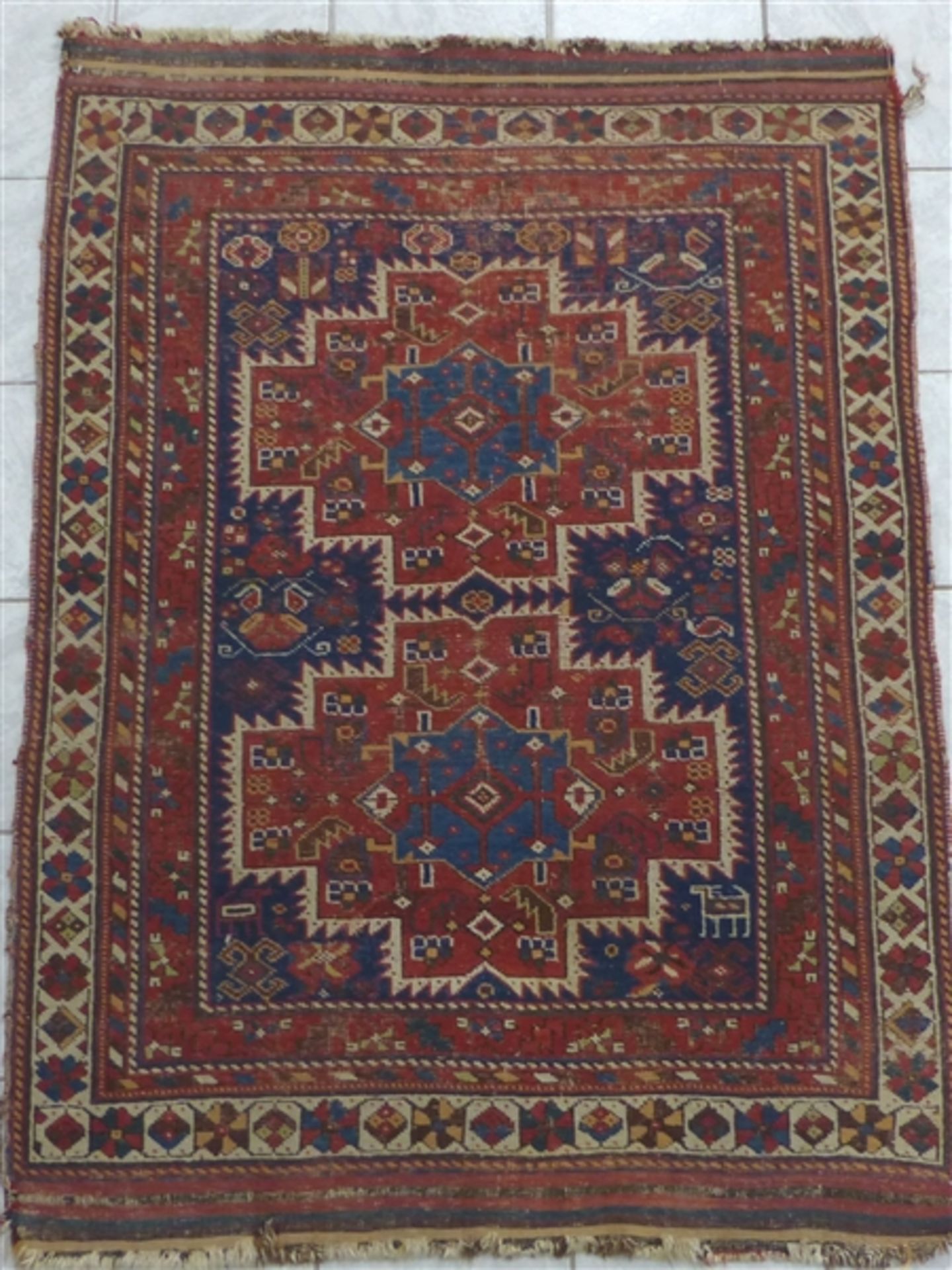 Shirwan Leskimotiv, 2 Medaillons, starke Gebrauchsspuren, Laufstellen, um 1900, 167 x 119 cm,