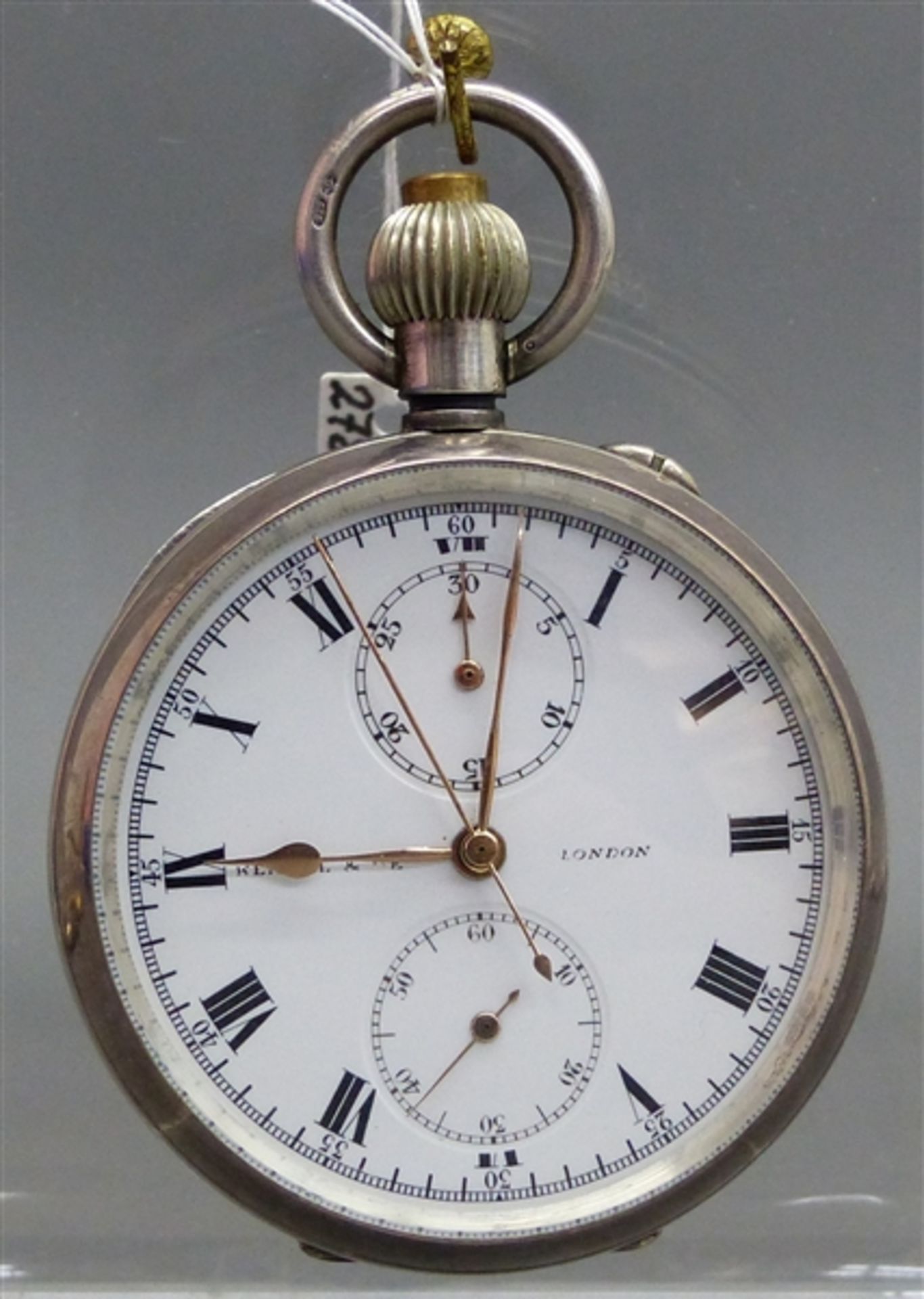 Taschenuhr mit Stopper, 925er Silbergehäuse, "Kendal London", Kronenaufzug, weißes