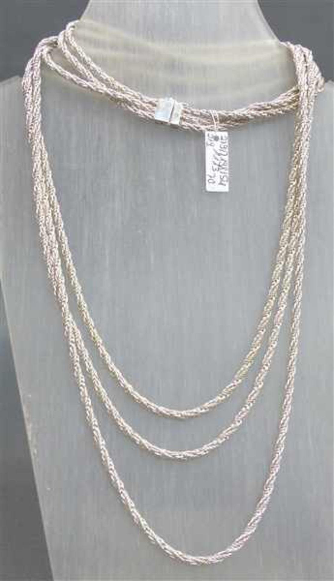 Collier 925er Silber, dreireihig, geflochtene Stränge, Kastenschloss mit Sicherung, ca 76g, l 66