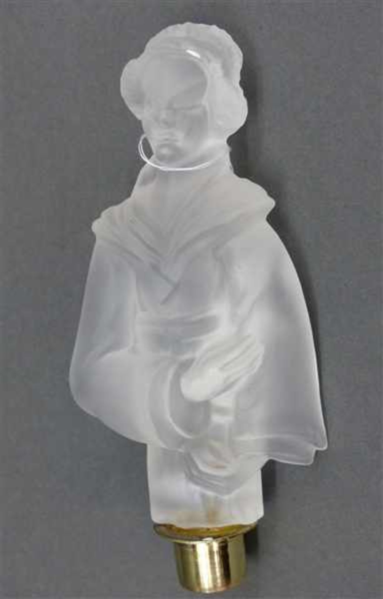 Flacon Stöpsel in Form einer Dame, Glas, wohl Lalique, neuzeitlich, h 15 cm,