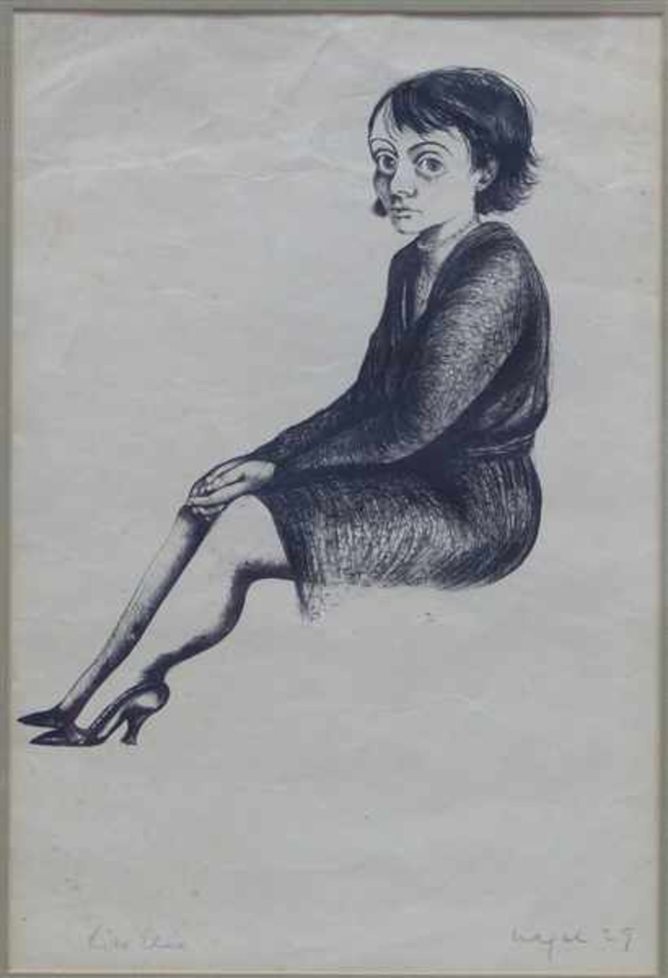 Hanna Nagel 1907 - 1975, Tuschzeichnung, sitzendes Mädchen, rechts unten signiert und datiert (19)
