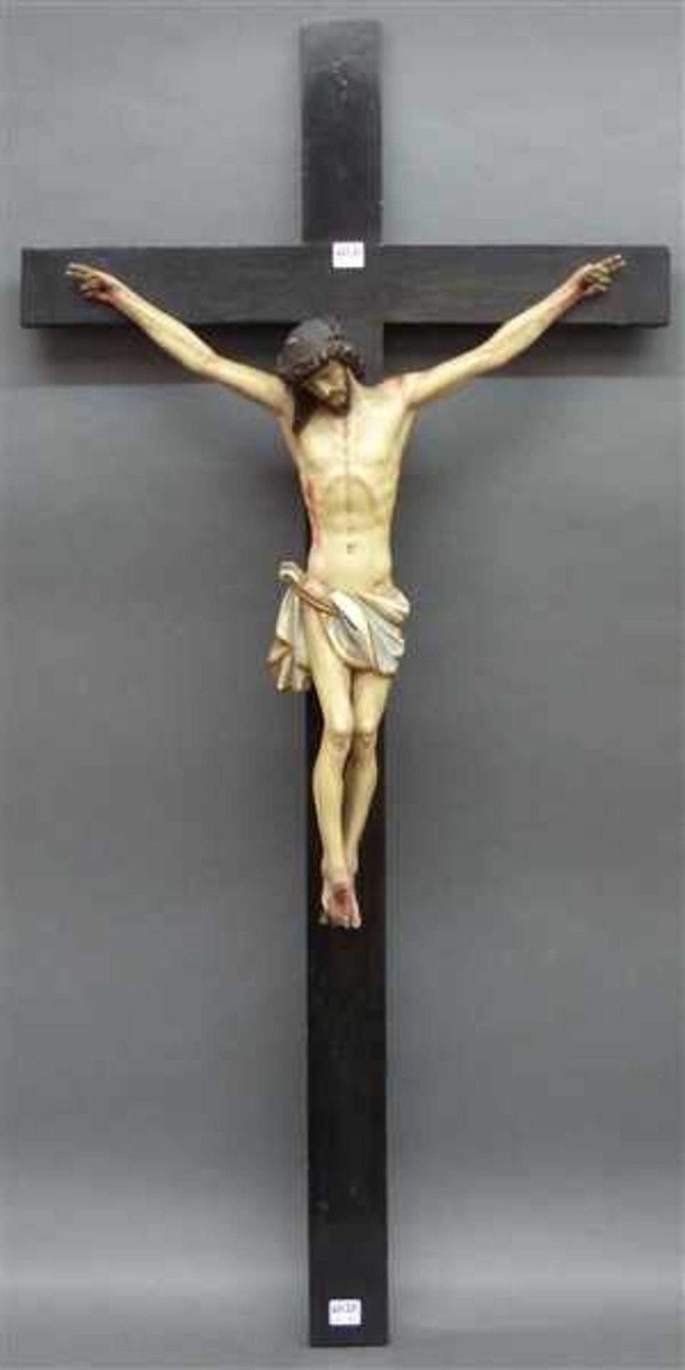 Kruzifix Christus am Kreuz, Süddeutsch, 19. Jh., gefasst, Korpushöhe 50 cm,