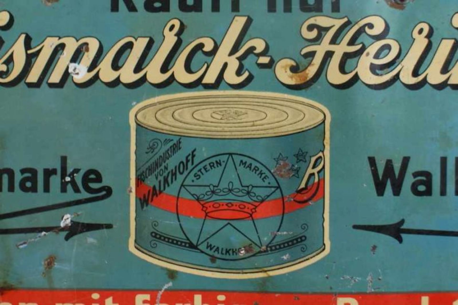 Blechschild / Werbeschild, Bismarck-Heringe, Sternmarke Walkhoff, Alterssupren, 16x33cm 20.17 % - Bild 3 aus 4