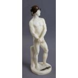 Gefesselter, nackter Soldat, Alabaster Skulptur mit Bronzemontierung, am Sockel bezeichnet, H 31