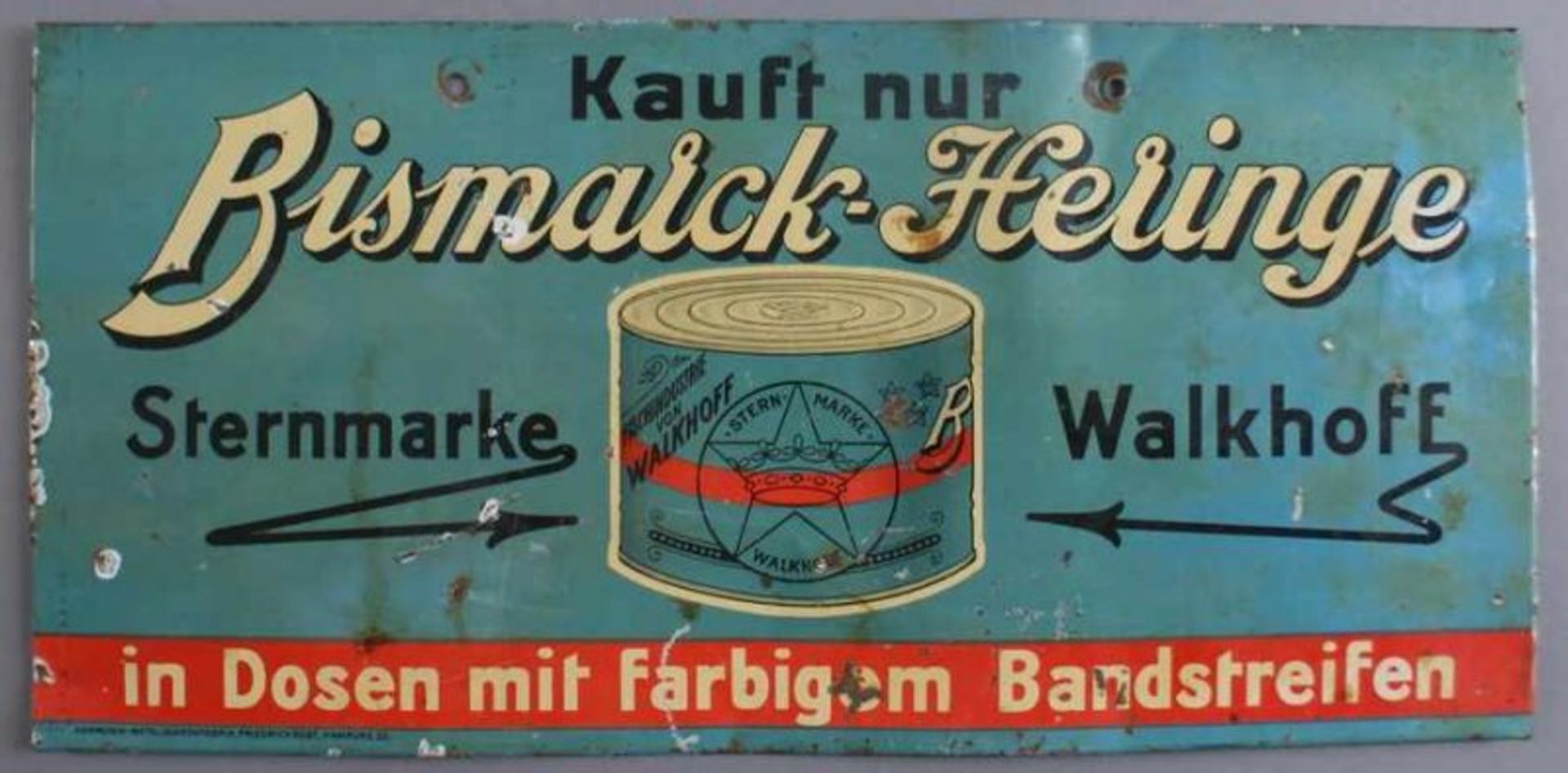 Blechschild / Werbeschild, Bismarck-Heringe, Sternmarke Walkhoff, Alterssupren, 16x33cm 20.17 % - Bild 2 aus 4