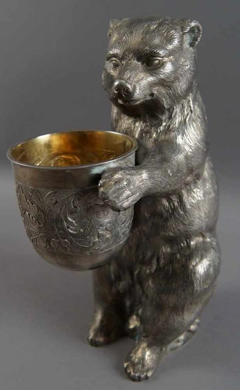 Prächtiges Trinkspiel eines russischen, grossen Bären, Silber gepunzt, H 24,5cm, 1490g 20.17 % - Image 11 of 11