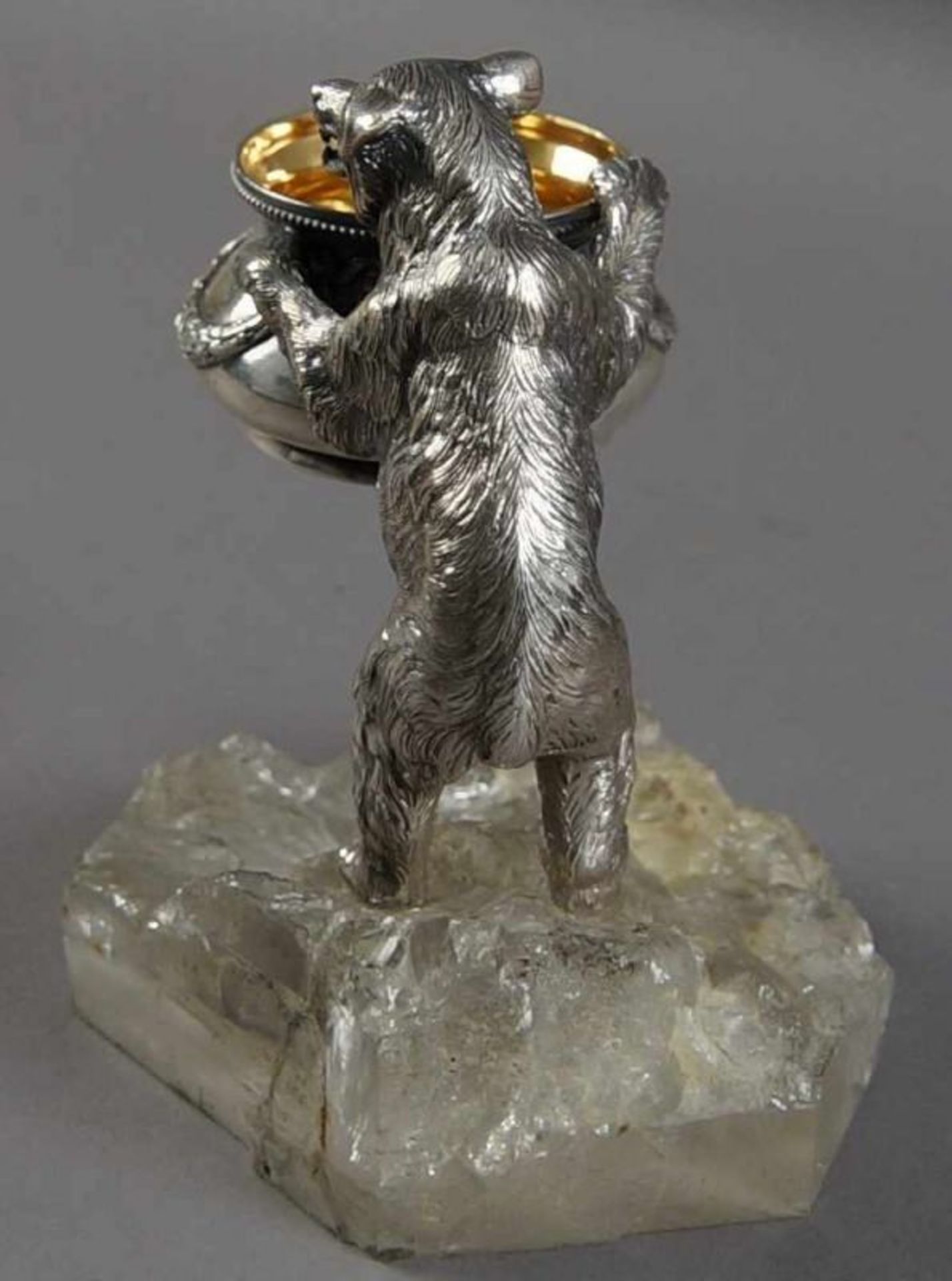 Stehender Faberge Bär mit Topf auf Bergkristall, sehr filigran gearbeitet, mehrfach gepunzt, die - Bild 4 aus 13