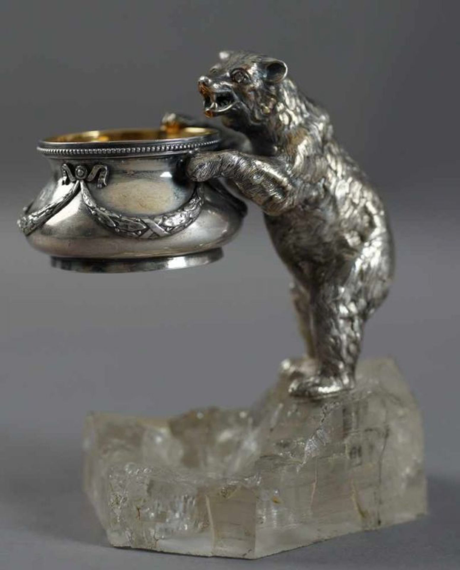 Stehender Faberge Bär mit Topf auf Bergkristall, sehr filigran gearbeitet, mehrfach gepunzt, die - Bild 10 aus 13