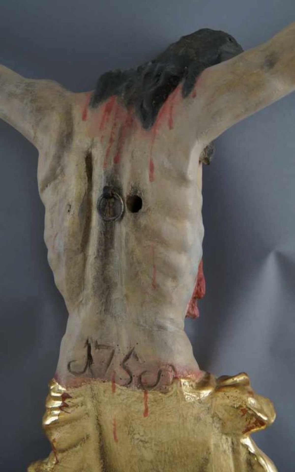 Barocker Korpus Christi, Holz geschnitzt und gefasst, 18. JH, rest., 92x79cm 20.17 % buyer's premium - Bild 10 aus 11