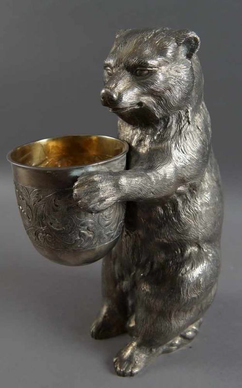 Prächtiges Trinkspiel eines russischen, grossen Bären, Silber gepunzt, H 24,5cm, 1490g 20.17 % - Image 8 of 11