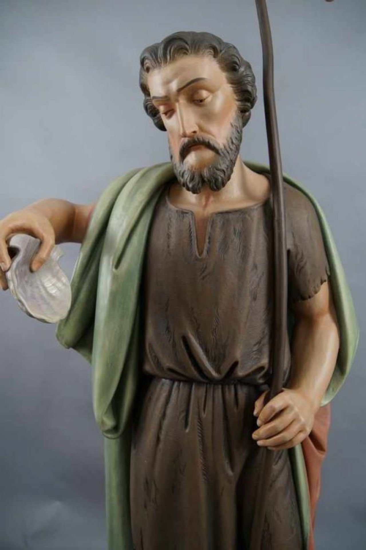 Nazarener Skulptur des heiligen Jakobus mit Pilgerstab und Jakobsmuschel in der Hand, Holz - Bild 3 aus 9