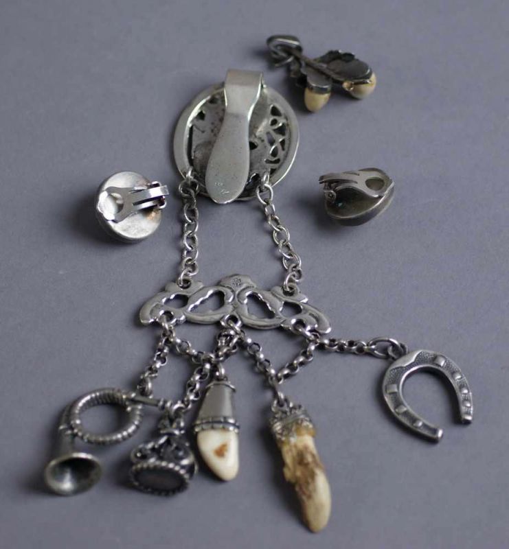 Konvolut Trachtenschmuck, Schariwari, Paar Ohrclips und Anhänger für Kette, Silber, L Schariwari - Image 7 of 7