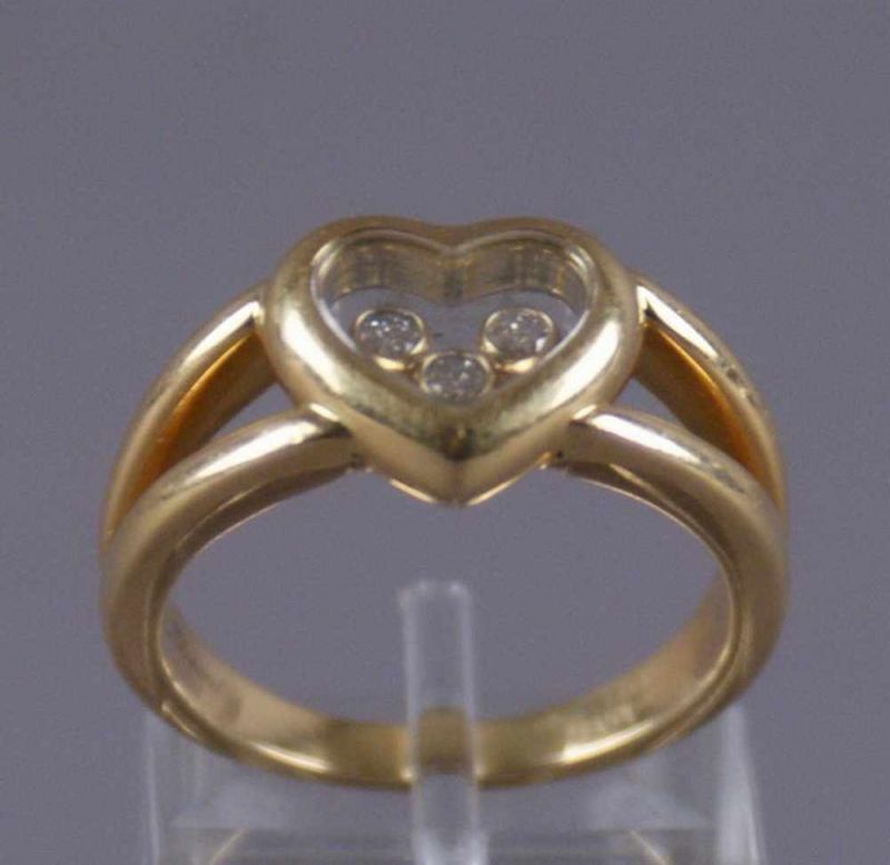 Chopard Ring, Happy Diamonds, edler Damenring in Herzform, mit 3 Brillanten, gepunzt 750er Gold, - Image 2 of 6