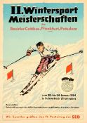 Plakat Offset. Plakat zu den II. Wintersport Meisterschaften der Bezirke Cottbus, Frankfurt u.