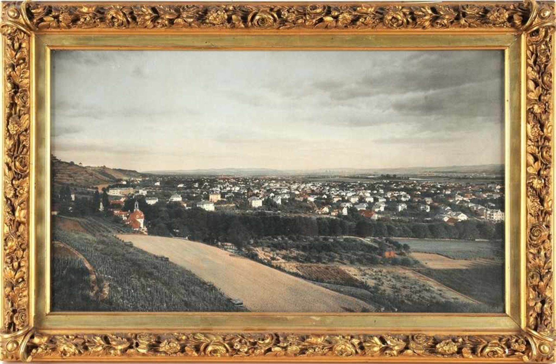 Großes Foto Radebeul Historisches, koloriertes Foto von Radebeul. Panoramablick von den Weinbergen