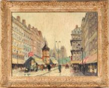 Lalé, Lu (Französischer Maler, 20. Jh.) Öl/Lwd. Pariser Straßenszene mit Notre-Dame de Paris im