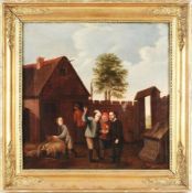 Unbekannt (Deutscher o. niederländischer Maler, 17./18. Jh.) Öl/Lwd. Szene in bäuerlichem Gehöft (
