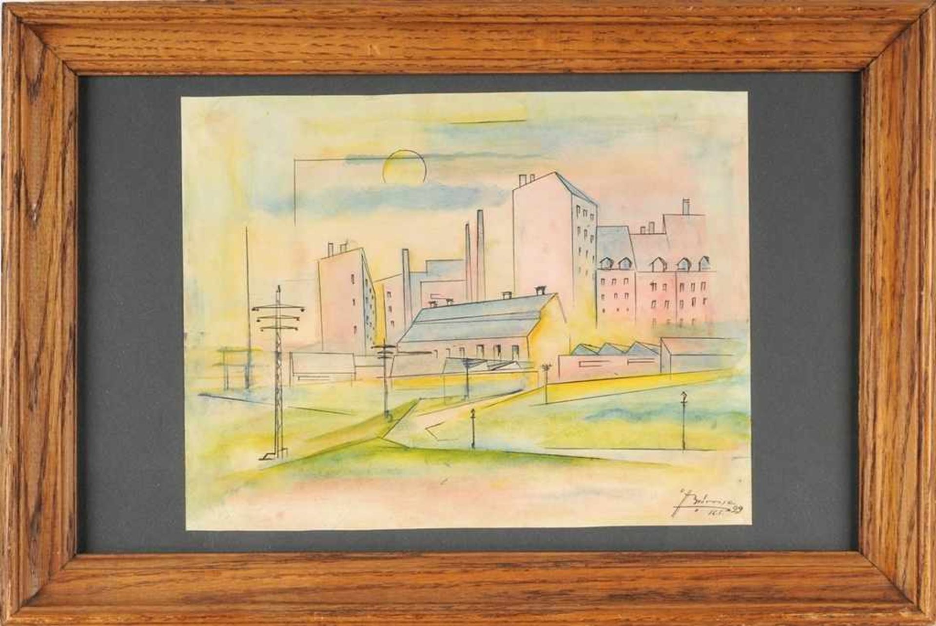 Brömse, Otto Hans (Erfurt 1912 -1990) Tusche, Aquarell/Papier. Vorstadtlandschaft. R. u. sign. u.